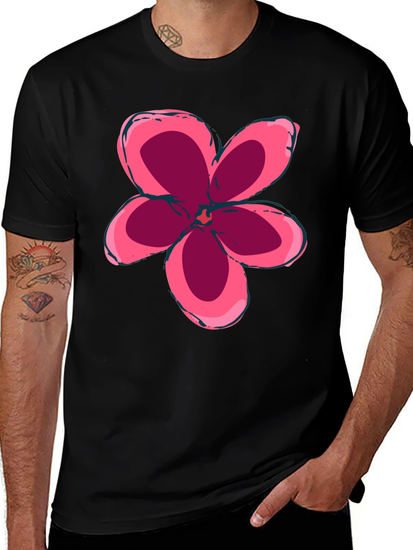 Variant 24 of Black T-Shirt with Pink Flower Graphic