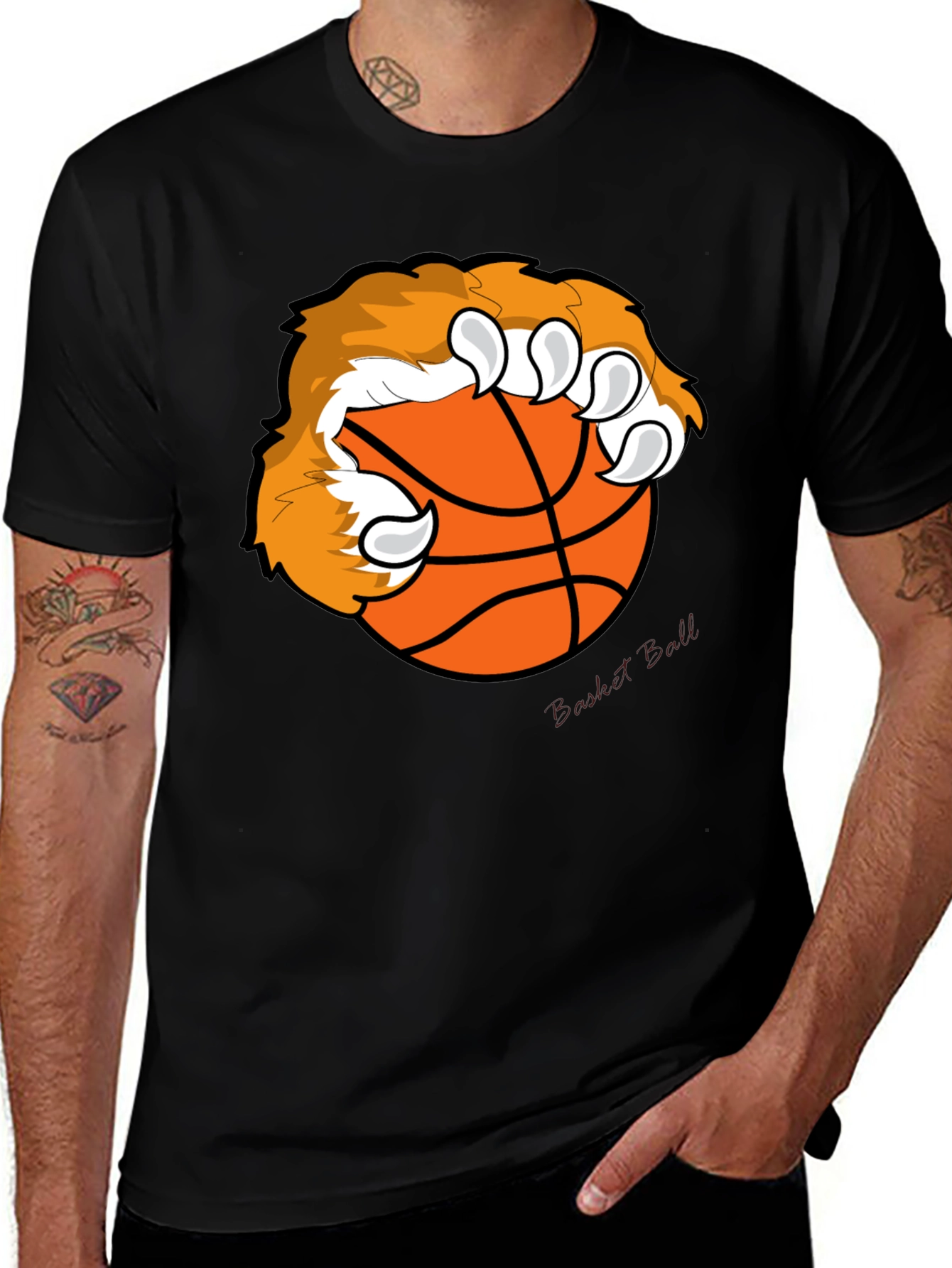 Variant 4 of Men's Black Graphic Tee - Basketball Claw Design
