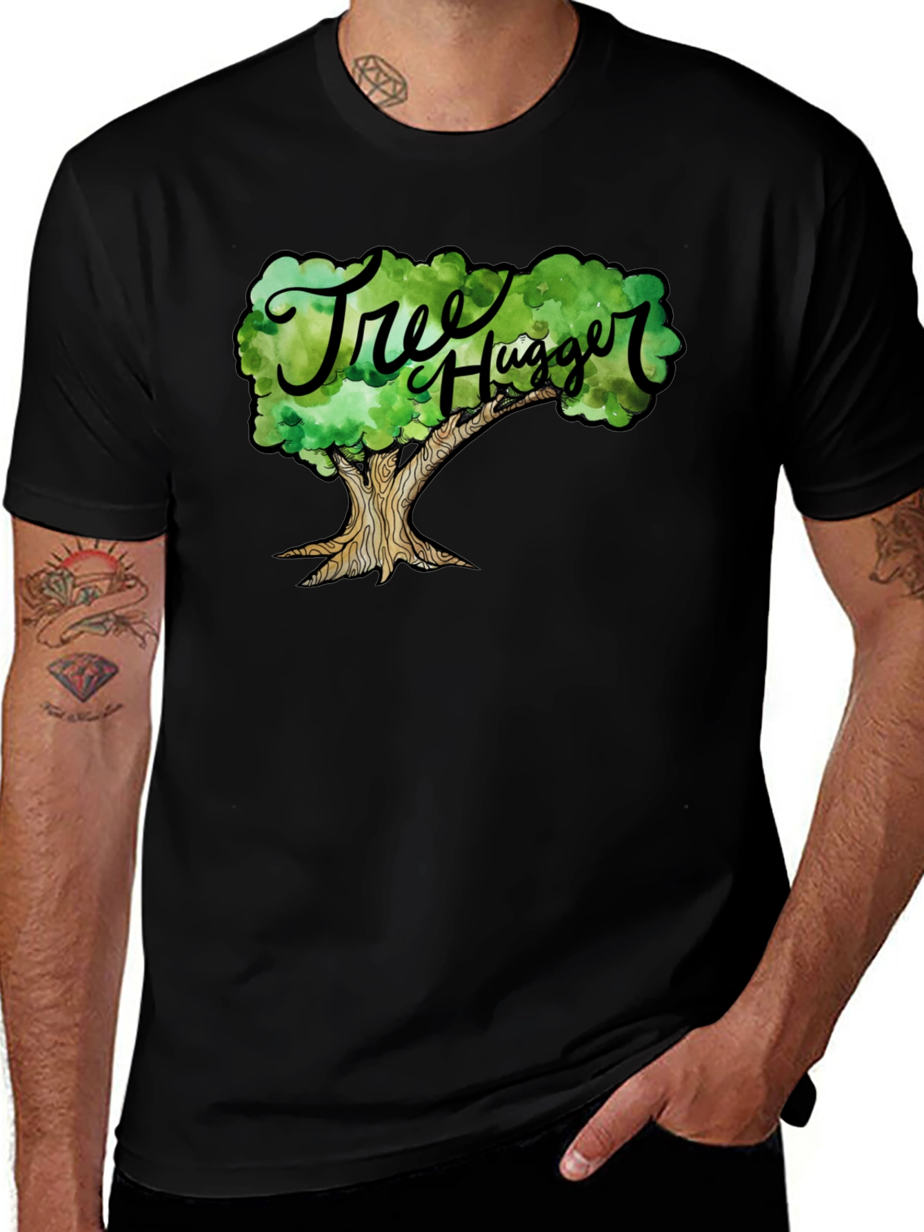Variant 29 of Tree Hugger Graphic T-Shirt - Black Cotton Tee
