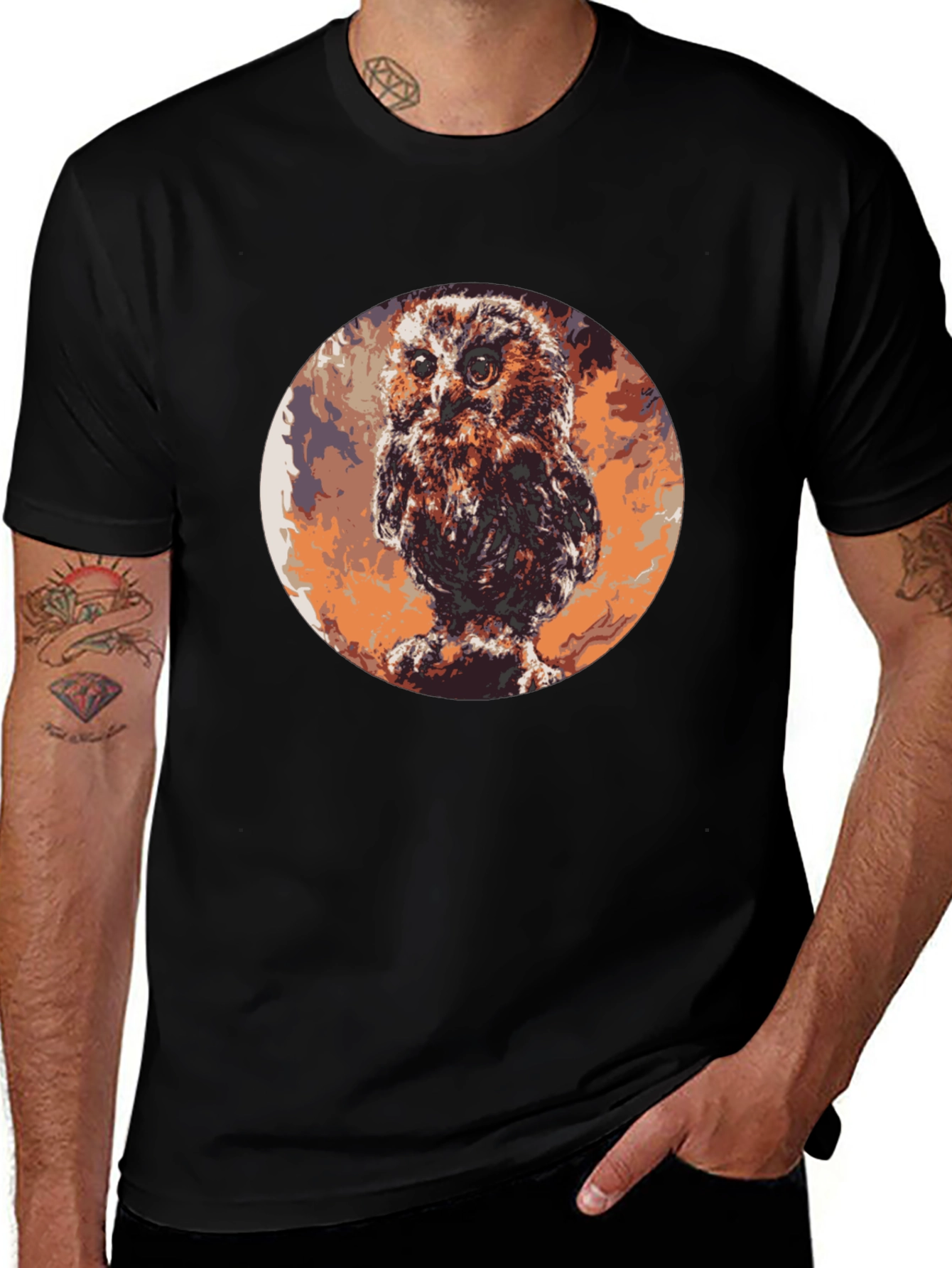 Variant 15 of Owl Graphic Print Black T-Shirt