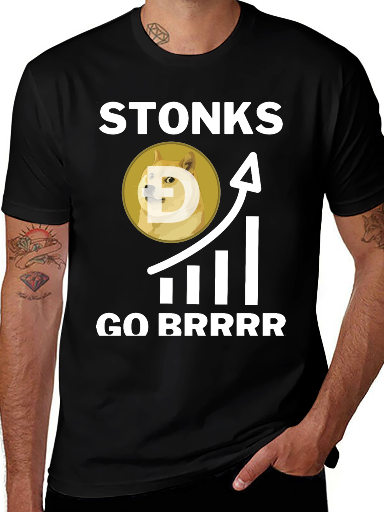 Variant 26 of Stonks Go Brrrr Dogecoin Meme T-Shirt