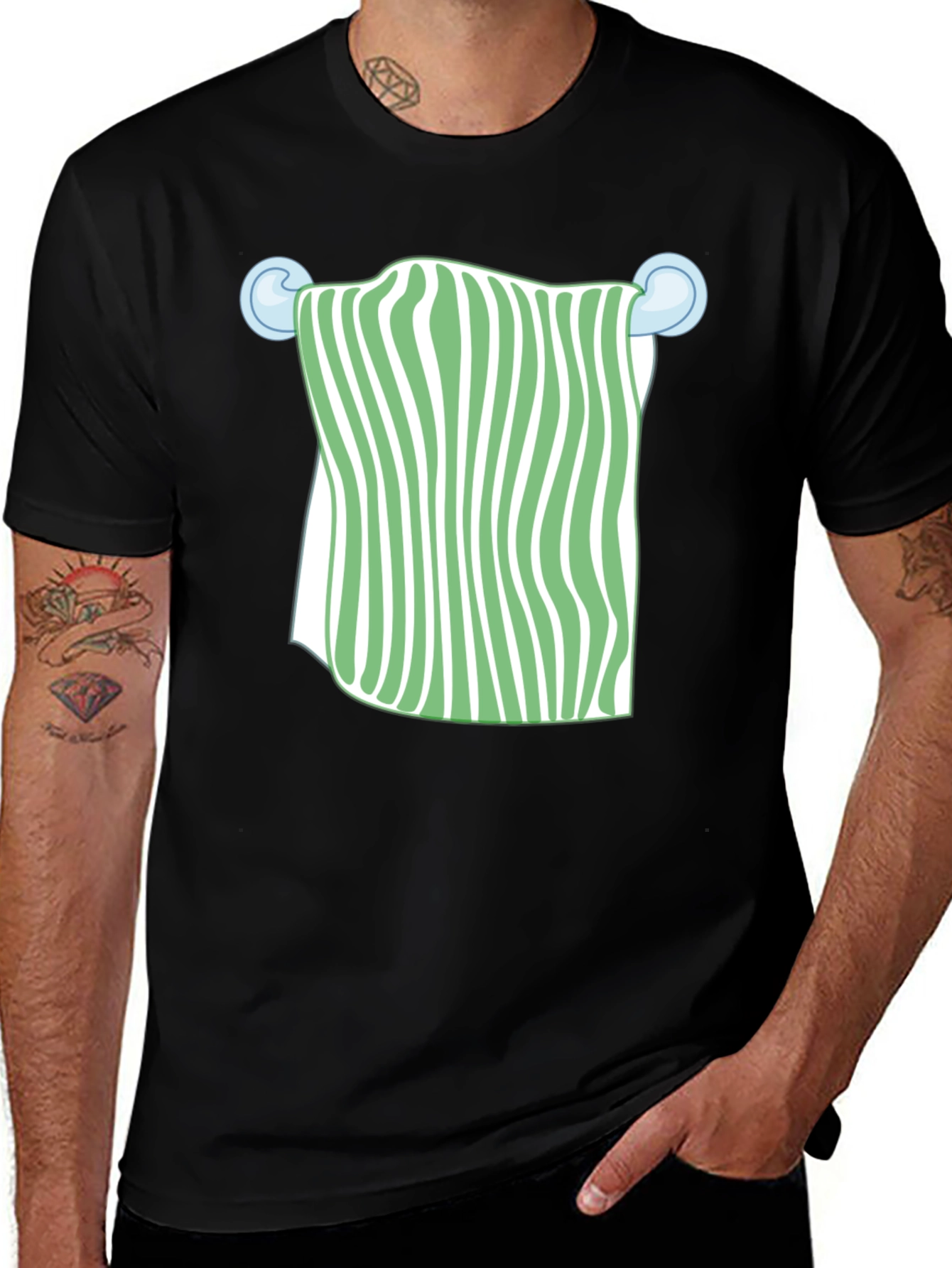 Variant 29 of Striped Towel Graphic T-Shirt | Trendy Casual Wear