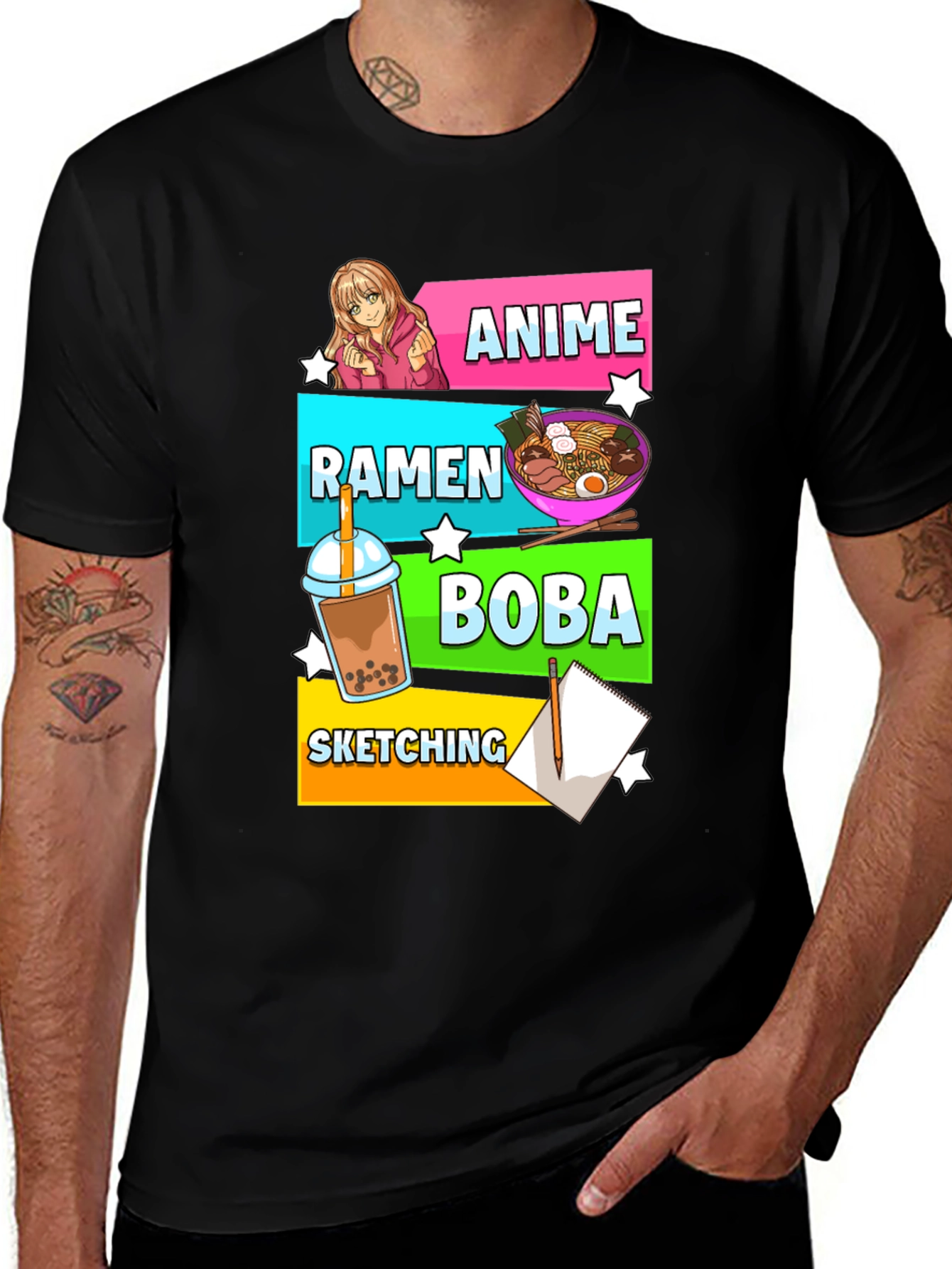 Variant 17 of Anime Ramen Boba Sketching Graphic Tee