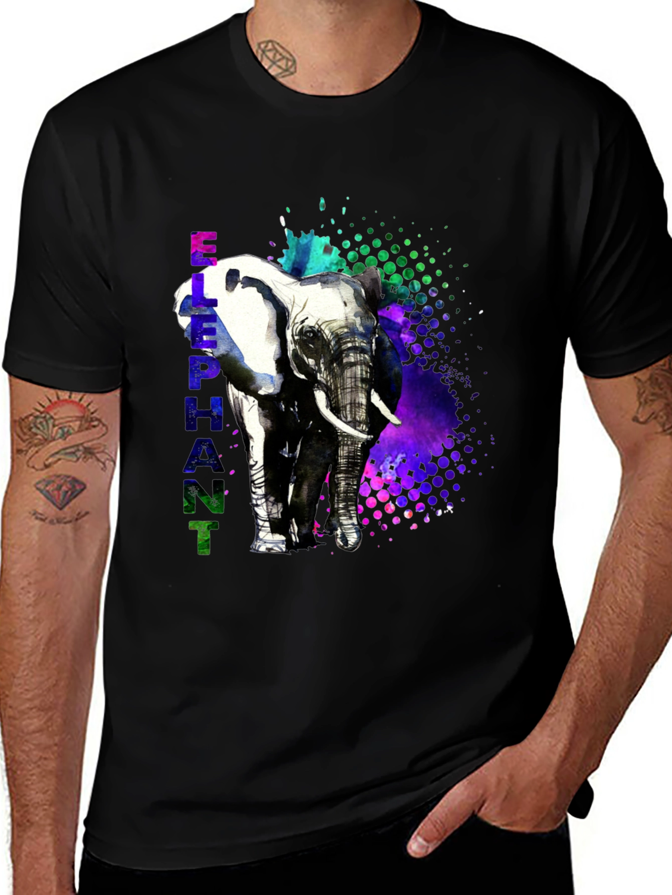 Variant 19 of Elephant Graphic Print Black T-Shirt