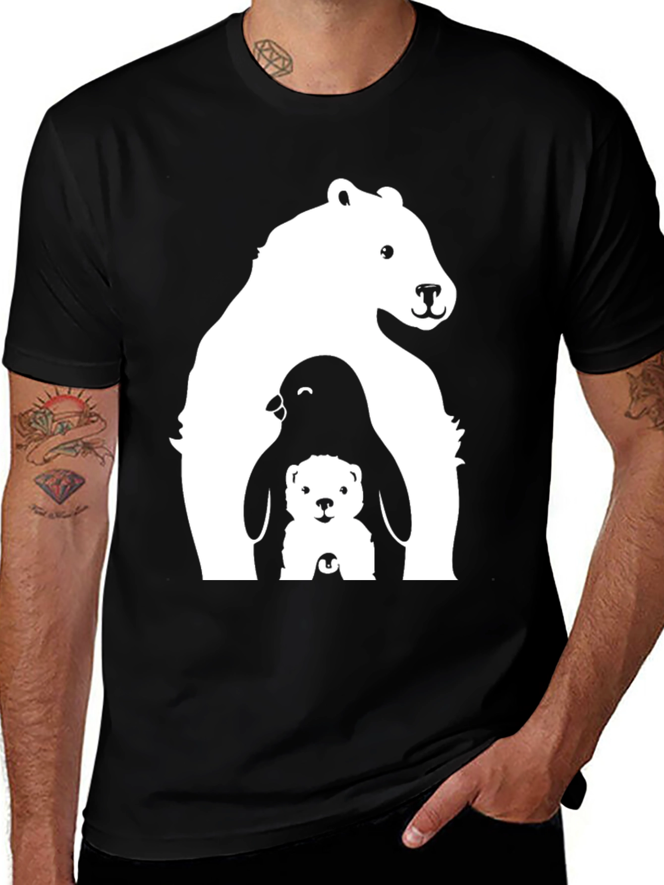 Variant 17 of Bear Penguin Cub Graphic Tee - Black