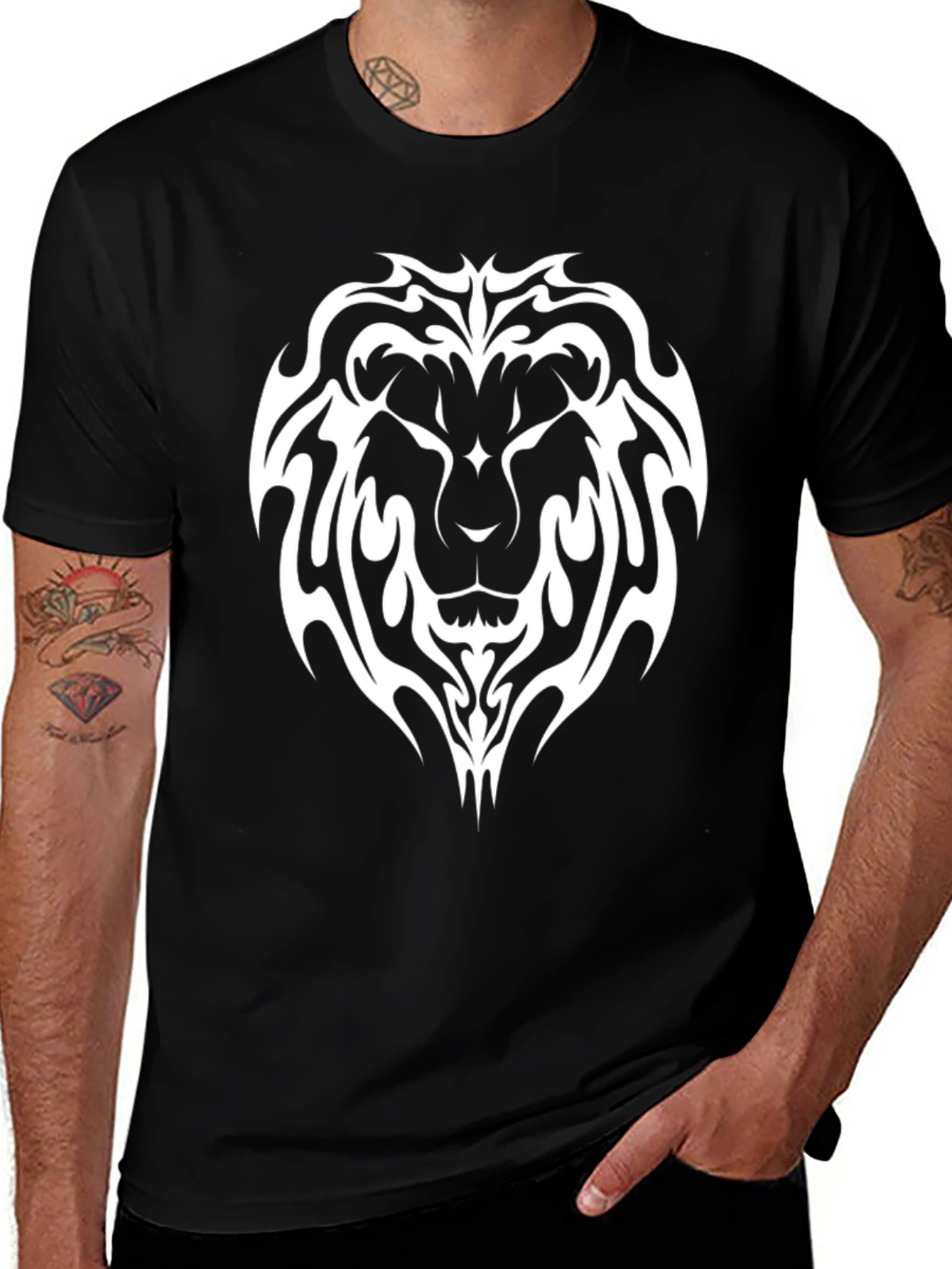 Variant 10 of Lion Tribal Print Black T-Shirt