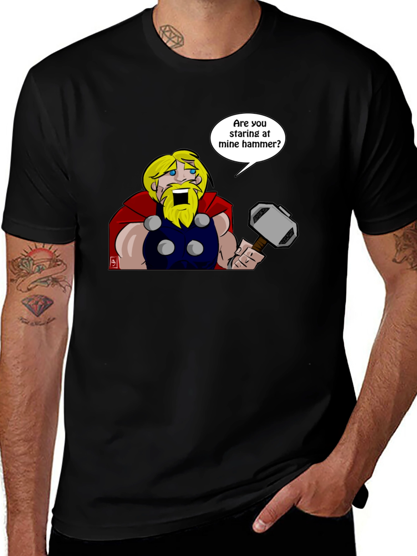 Thor Hammer Graphic T-Shirt - Funny Comic Style