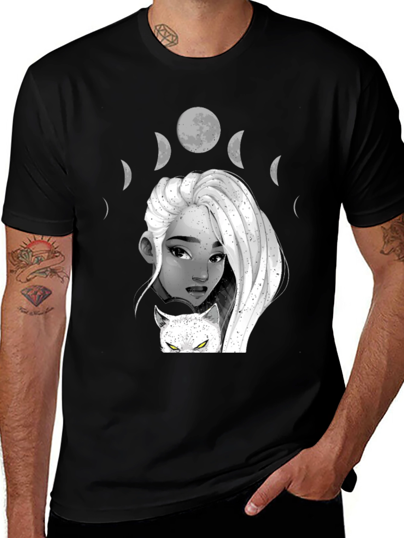 Variant 15 of Moon Phases T-Shirt - Witchy Cat Design