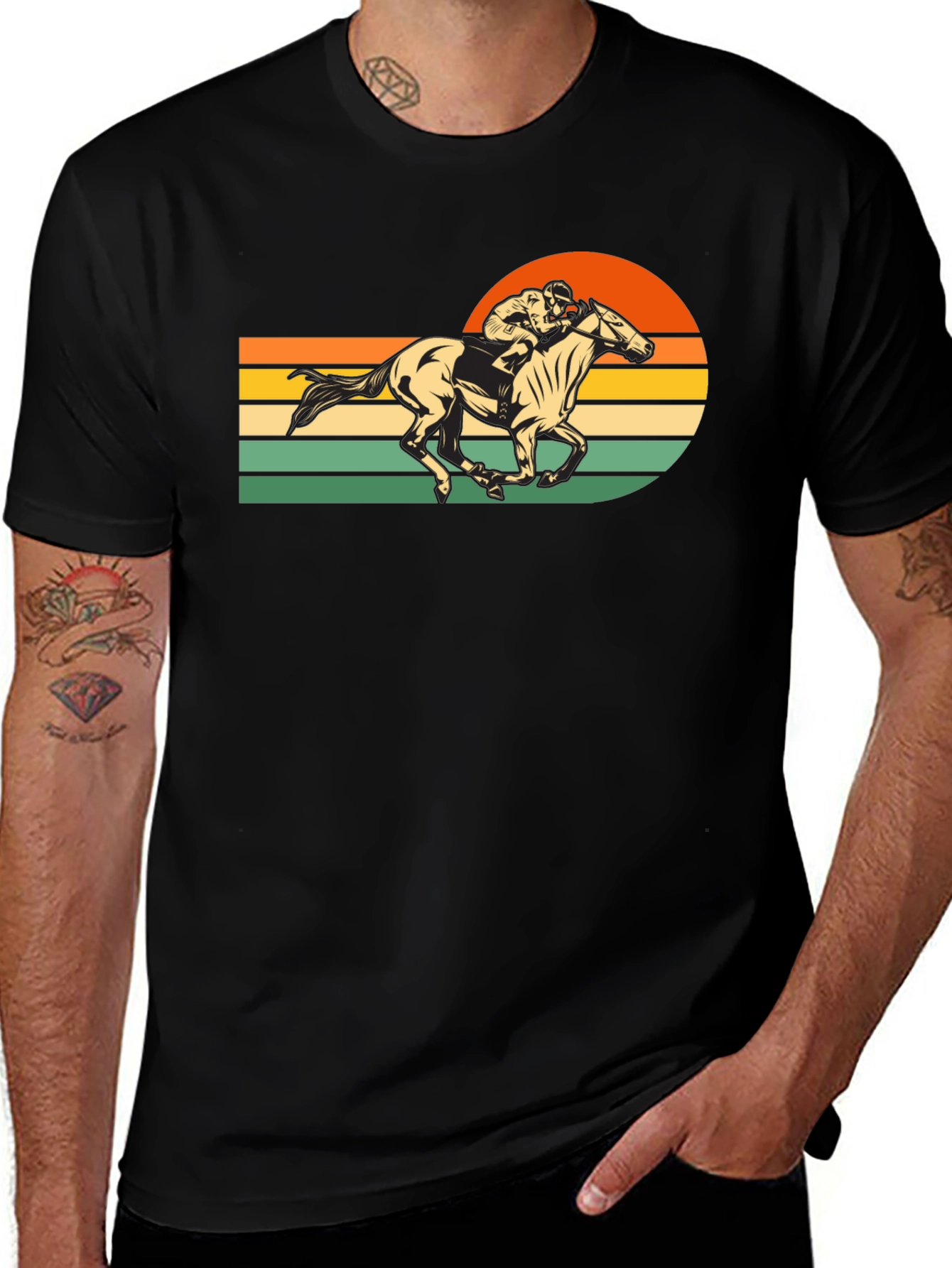 Variant 23 of Retro Horse Racing Sunset Graphic Tee