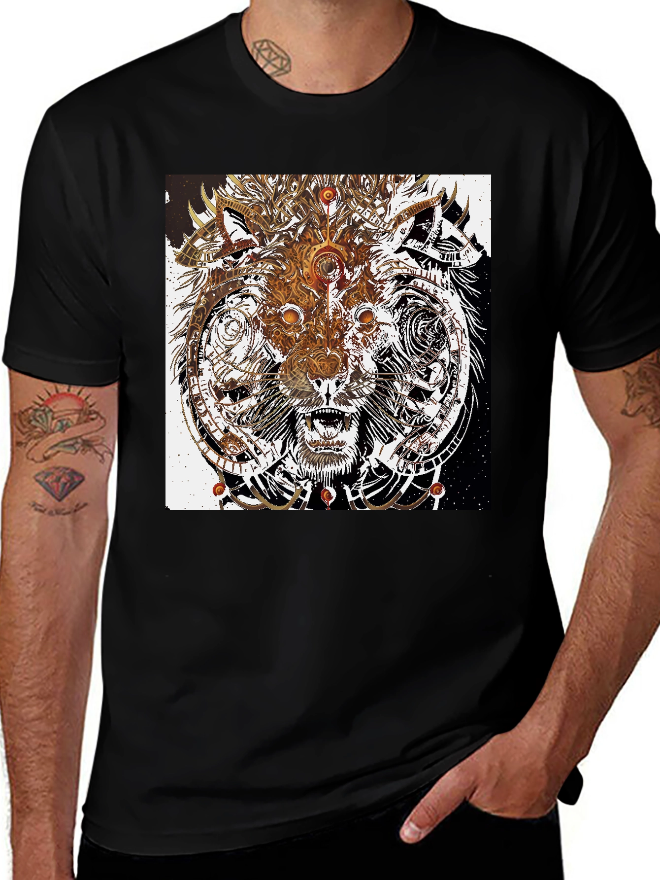 Variant 23 of Abstract Wolf Graphic Print Black T-Shirt