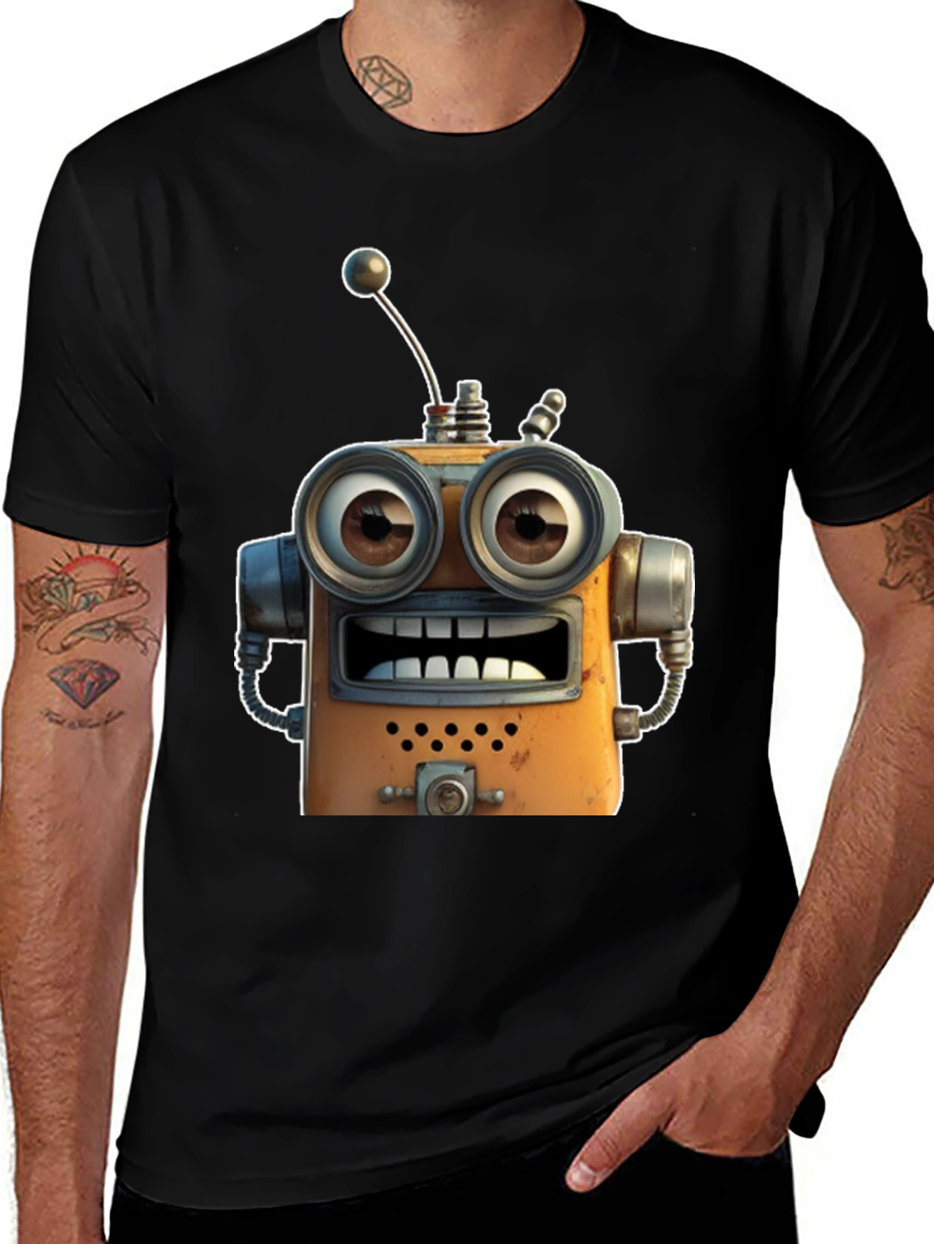 Variant 4 of Robot Graphic Tee - Black Cotton Blend