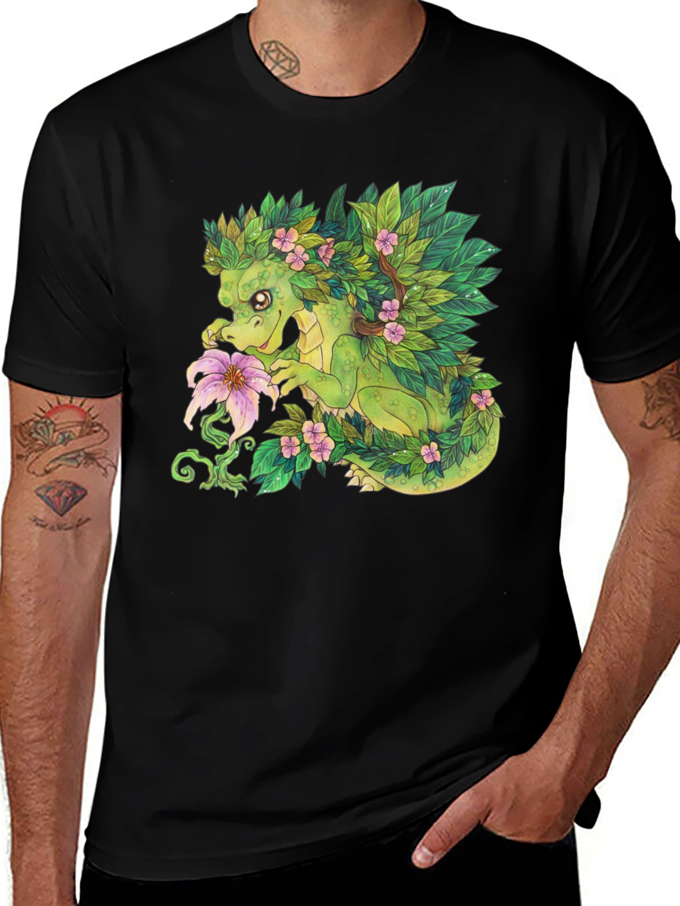 Variant 28 of Enchanted Forest Dragon Graphic Tee - Black