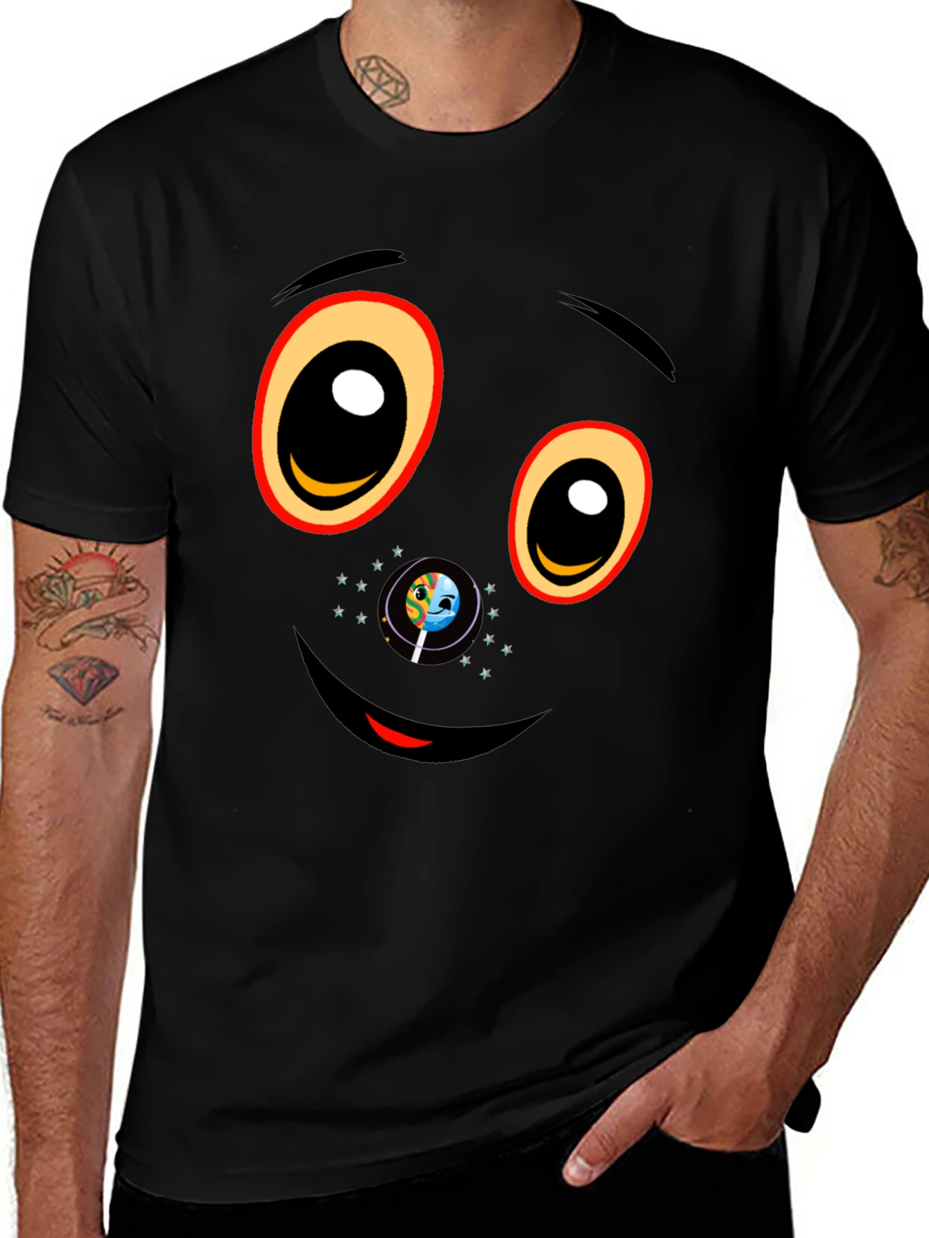 Variant 10 of Black Graphic T-Shirt with Face Design