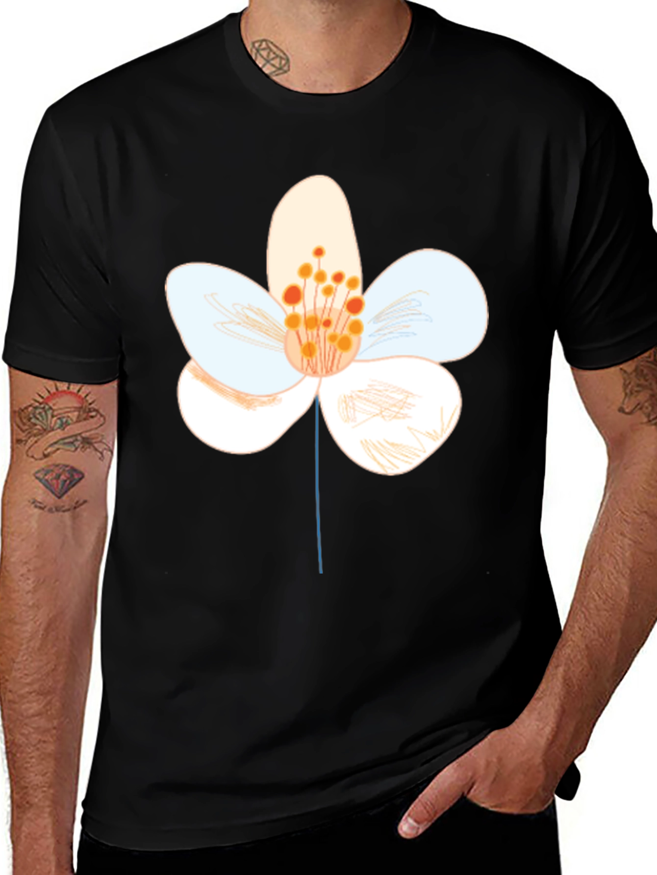 Variant 4 of Black T-Shirt with Floral Graphic Print