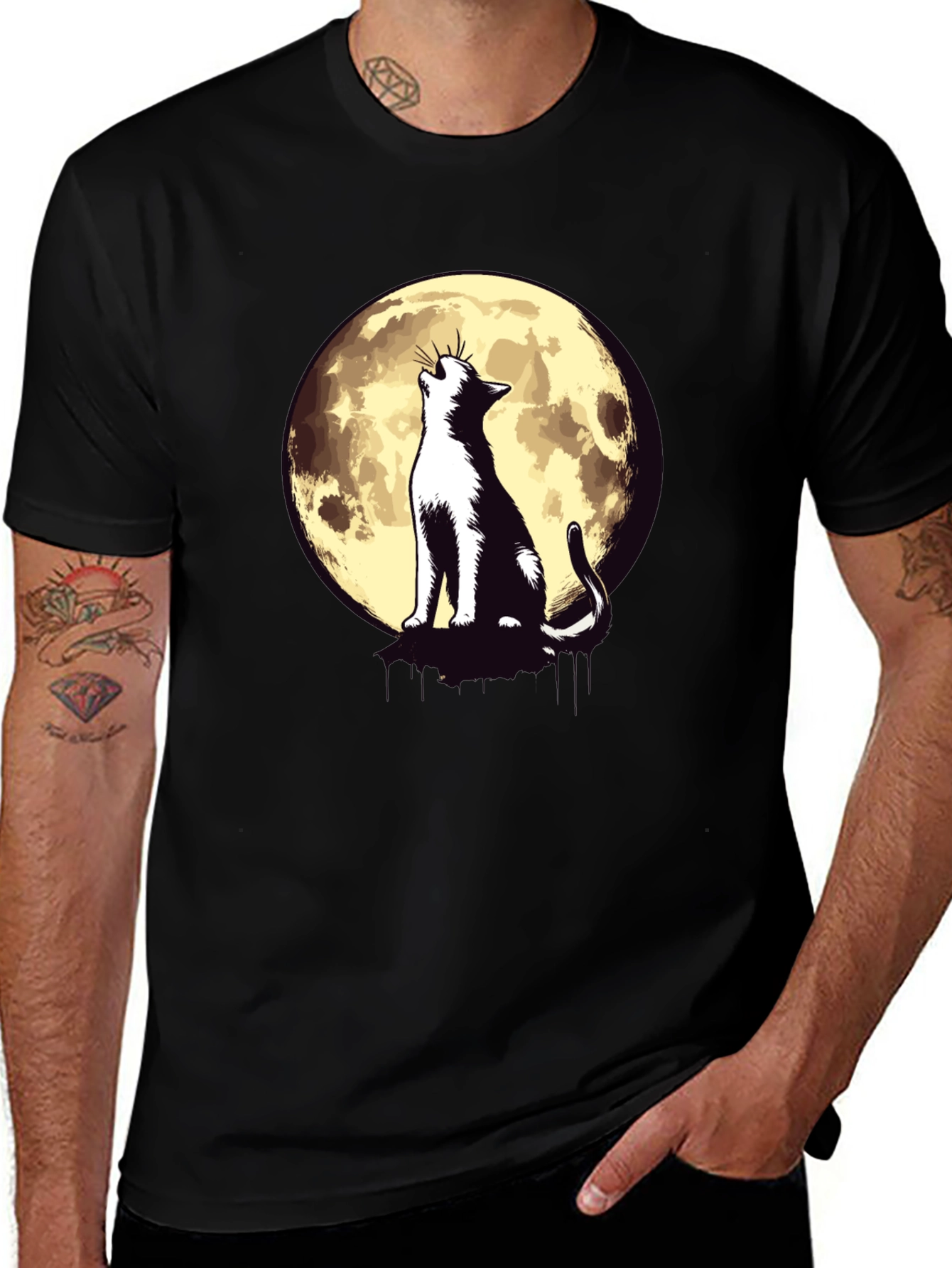 Variant 13 of Cat Howling at the Moon Graphic Tee