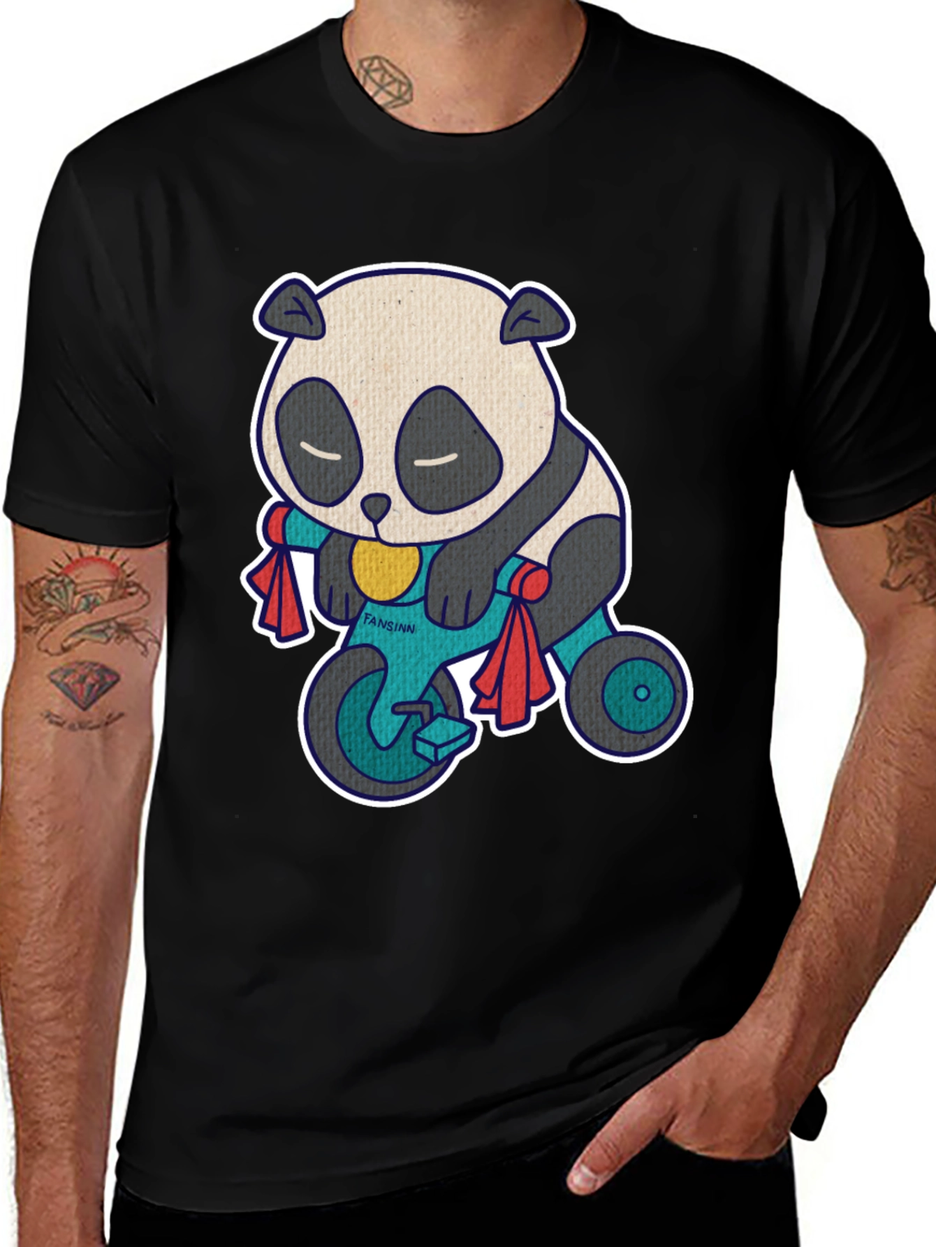 Panda Tricycle Graphic T-Shirt - Black