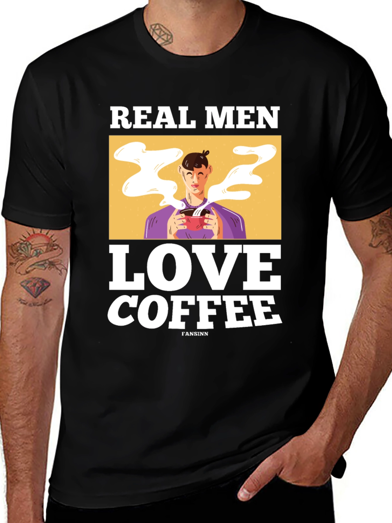 Variant 21 of Real Men Love Coffee Graphic Tee - Black Cotton T-Shirt