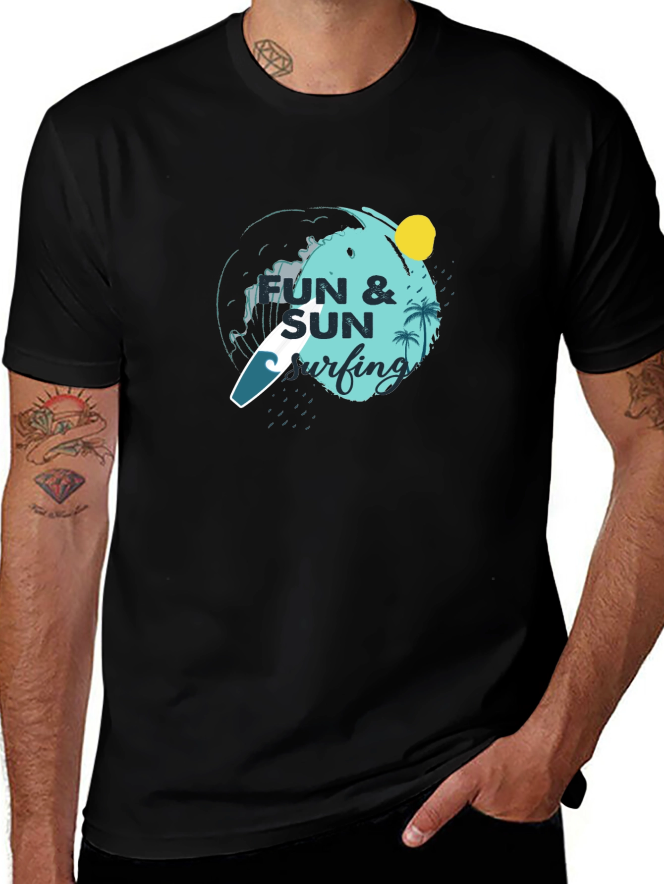 Variant 20 of Fun & Sun Surfing Black Graphic Tee