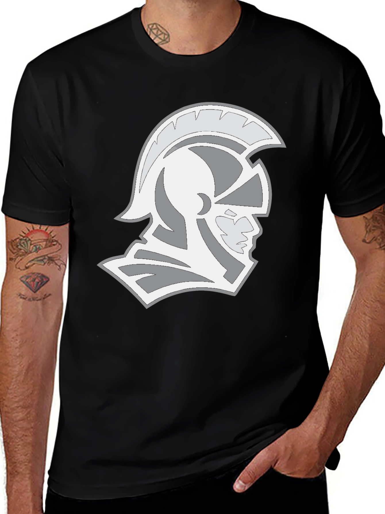 Variant 14 of Spartan Helmet Graphic Tee - Black Cotton T-Shirt