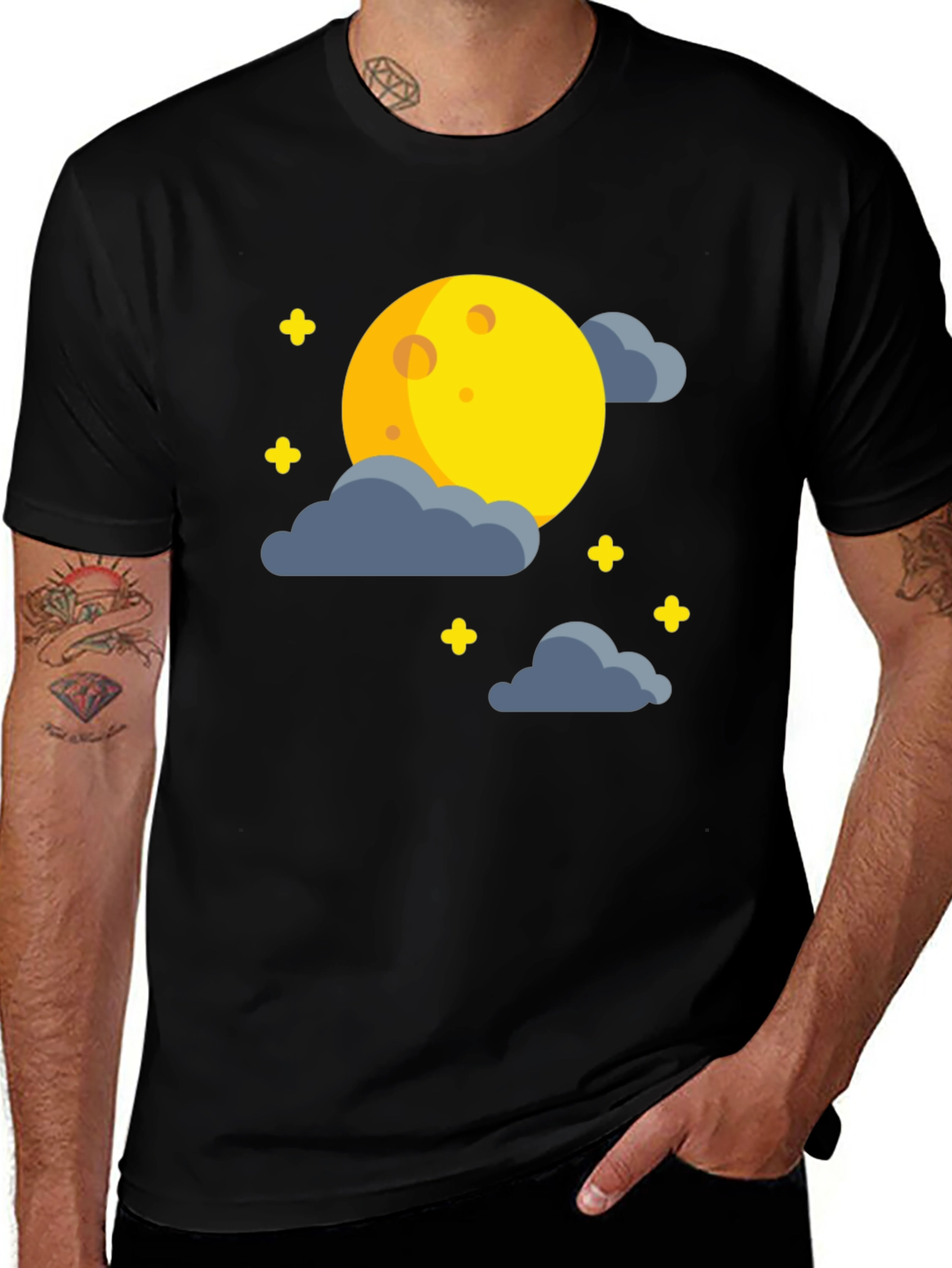 Variant 24 of Moon and Stars Graphic Black T-Shirt