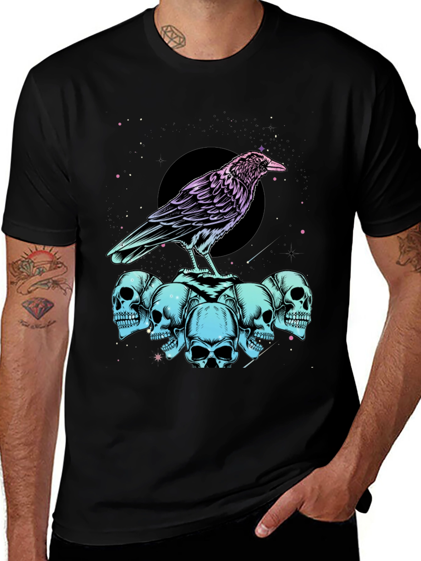 Variant 16 of Crow and Skulls Graphic T-Shirt - Dark Humor Fashion
