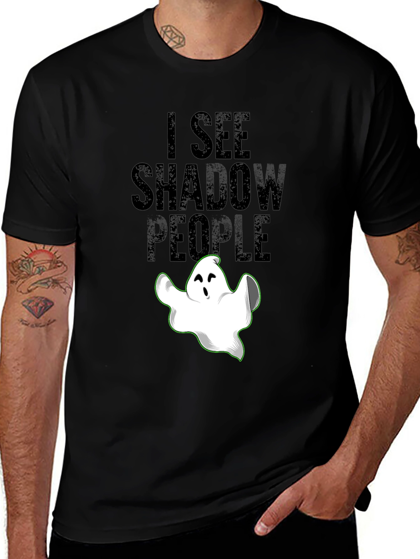 Variant 26 of I See Shadow People Ghost Graphic Tee - Men's Black T-Shirt
