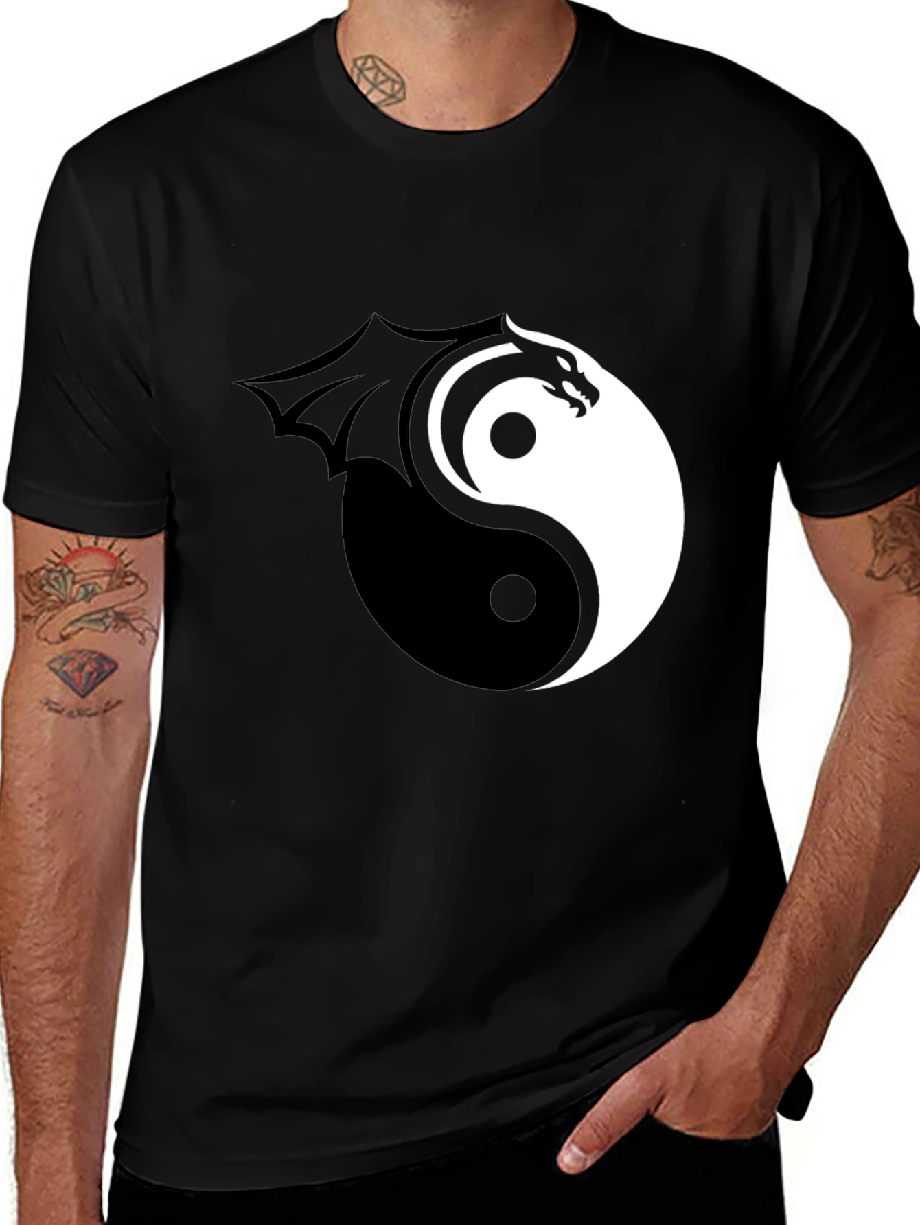 Variant 14 of Yin Yang Dragon Graphic T-Shirt - Black