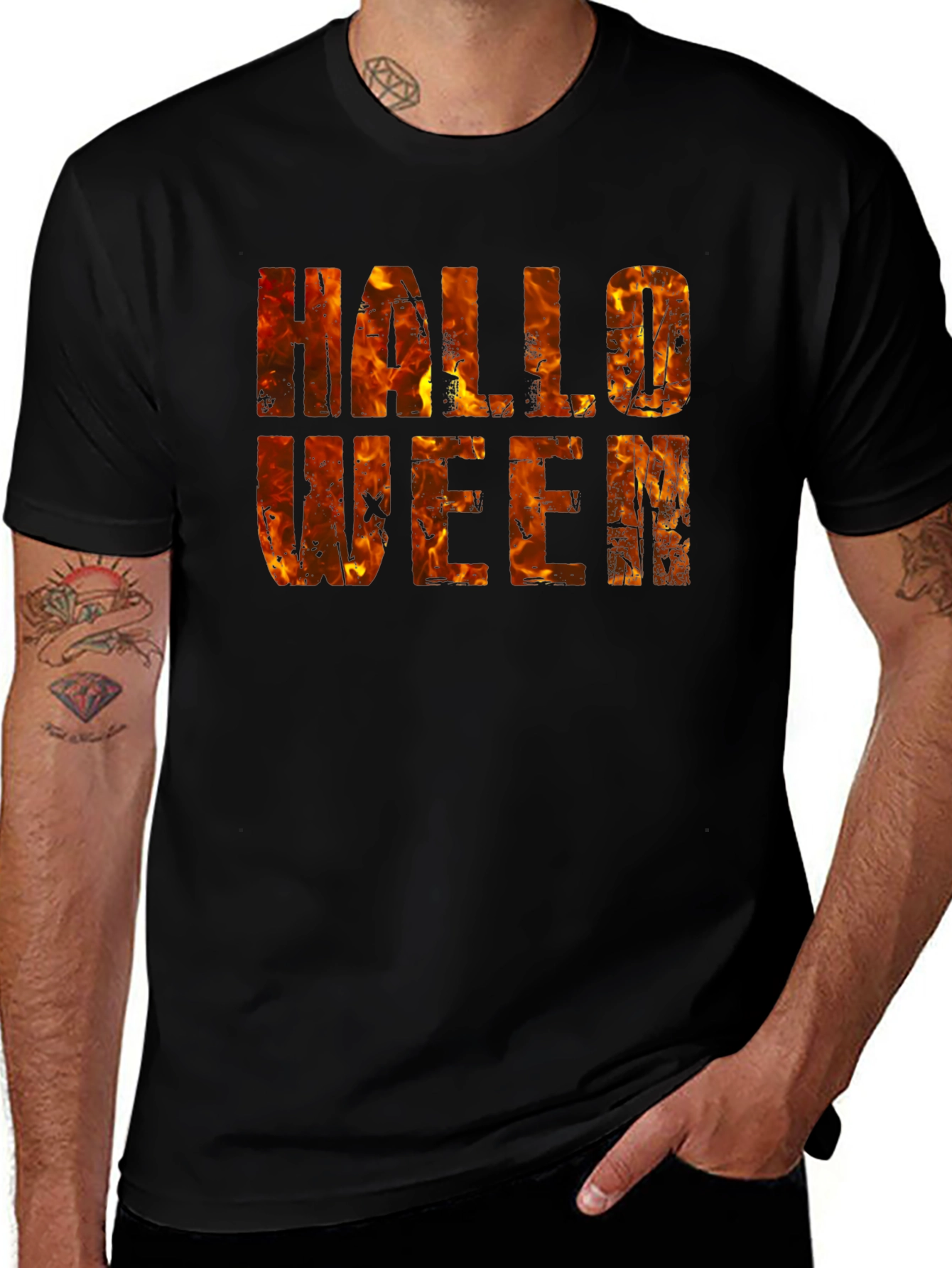 Variant 26 of Halloween Fire Text Black T-Shirt
