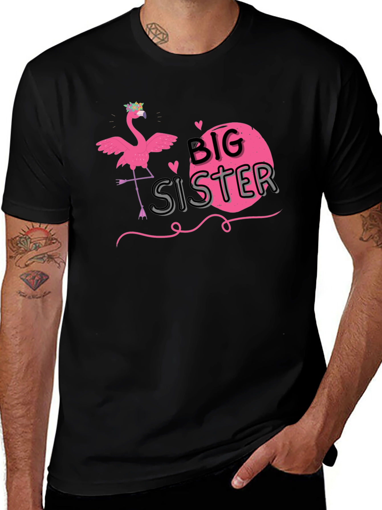 Variant 5 of Big Sister Flamingo T-Shirt - Cute Family Tee