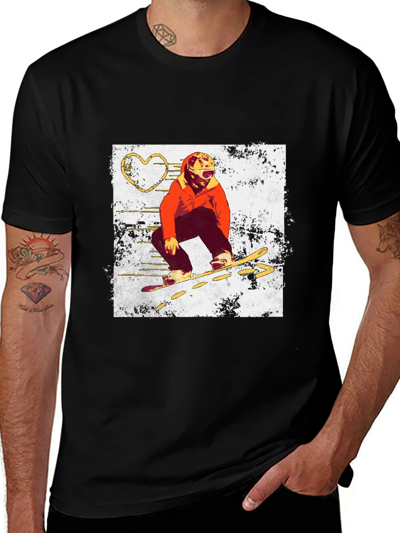 Variant 10 of Skiing Heart Graphic Tee - Black Cotton Comfort