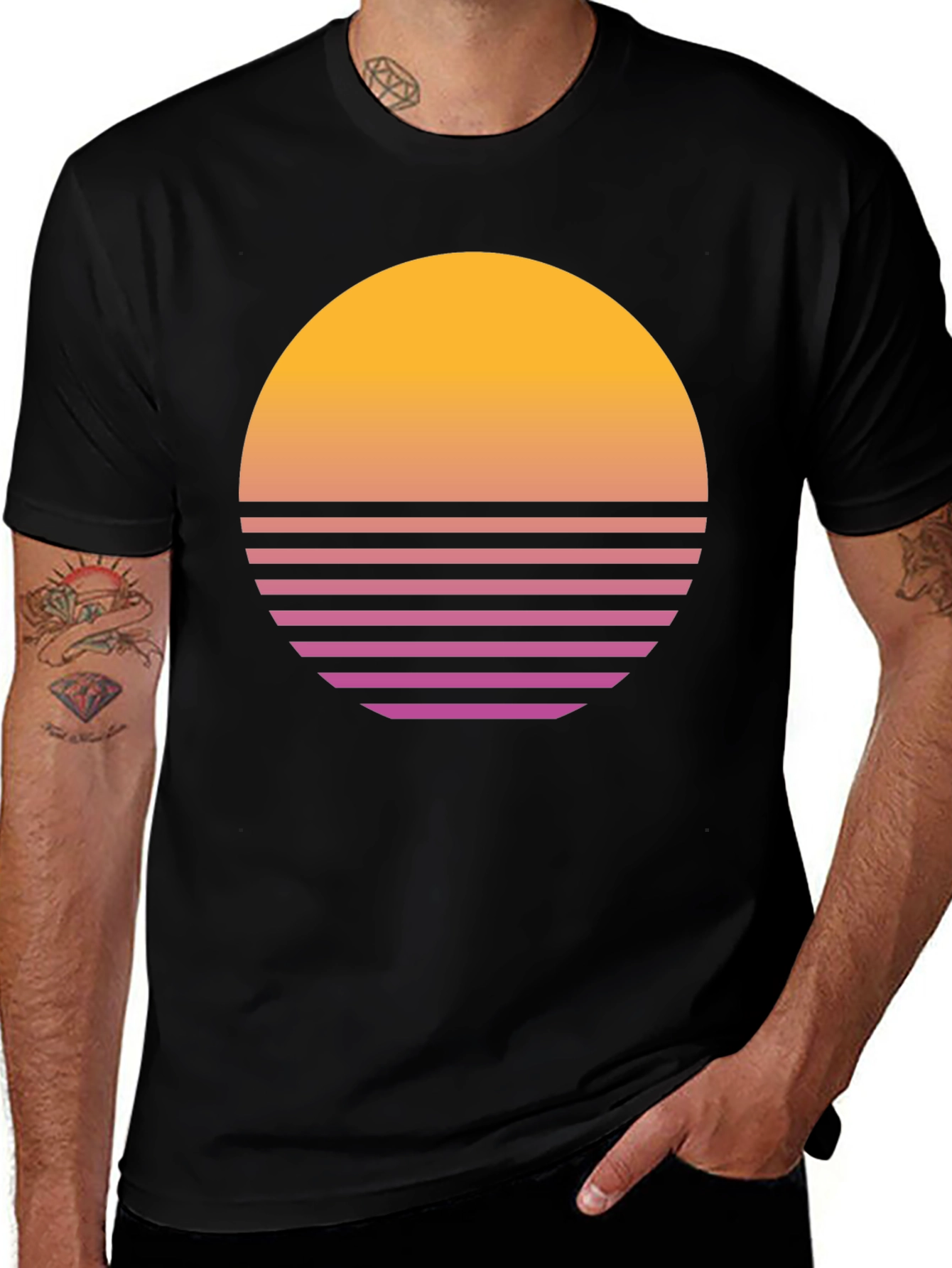 Variant 2 of Retro Sunset Graphic Tee - Vintage Style Black T-Shirt