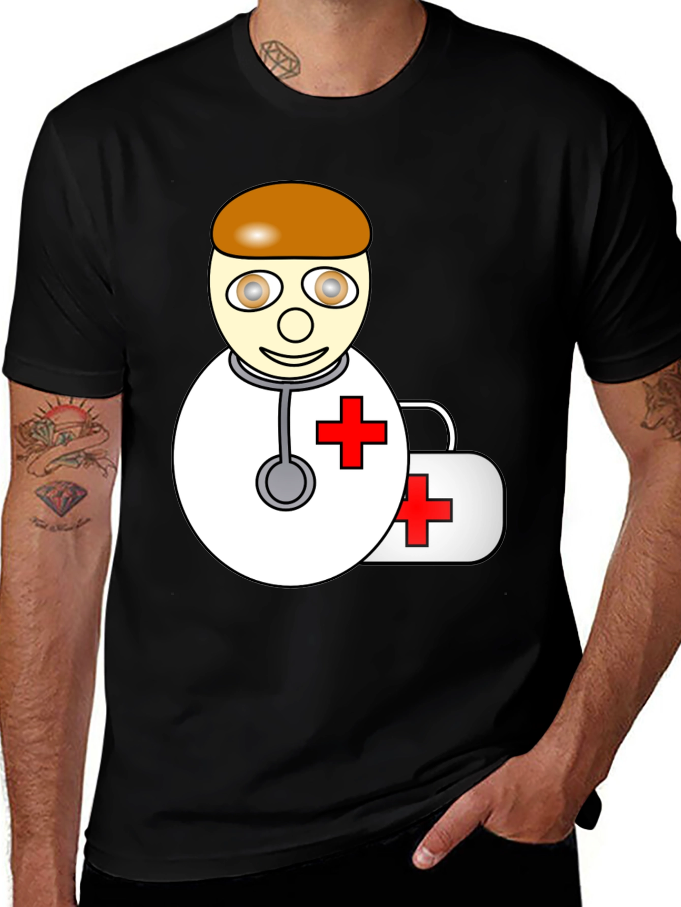 Variant 7 of Cartoon Doctor T-Shirt - Black Graphic Tee