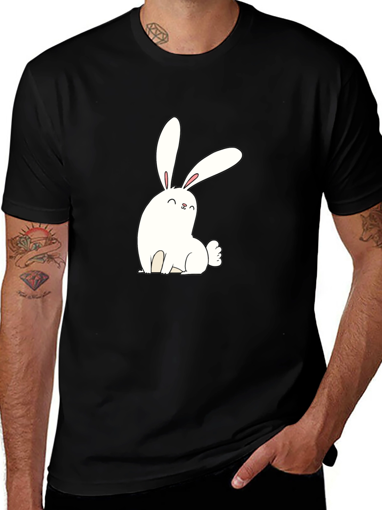 Variant 3 of Cute Bunny Graphic Black T-Shirt