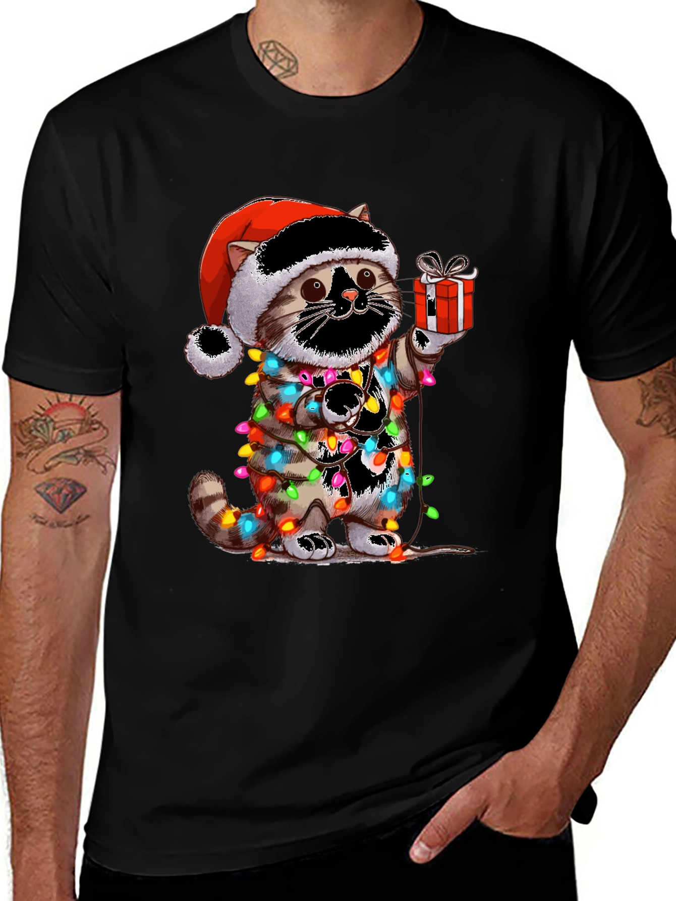 Variant 4 of Festive Cat Christmas Lights T-Shirt