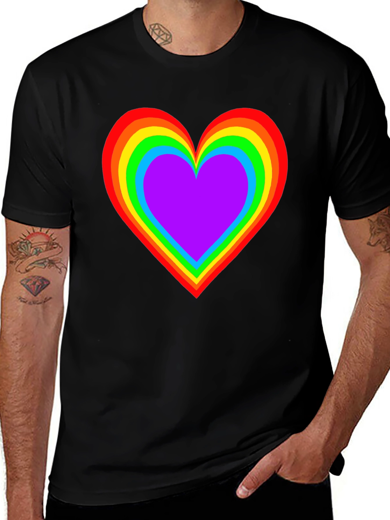 Variant 7 of Rainbow Heart Black T-Shirt