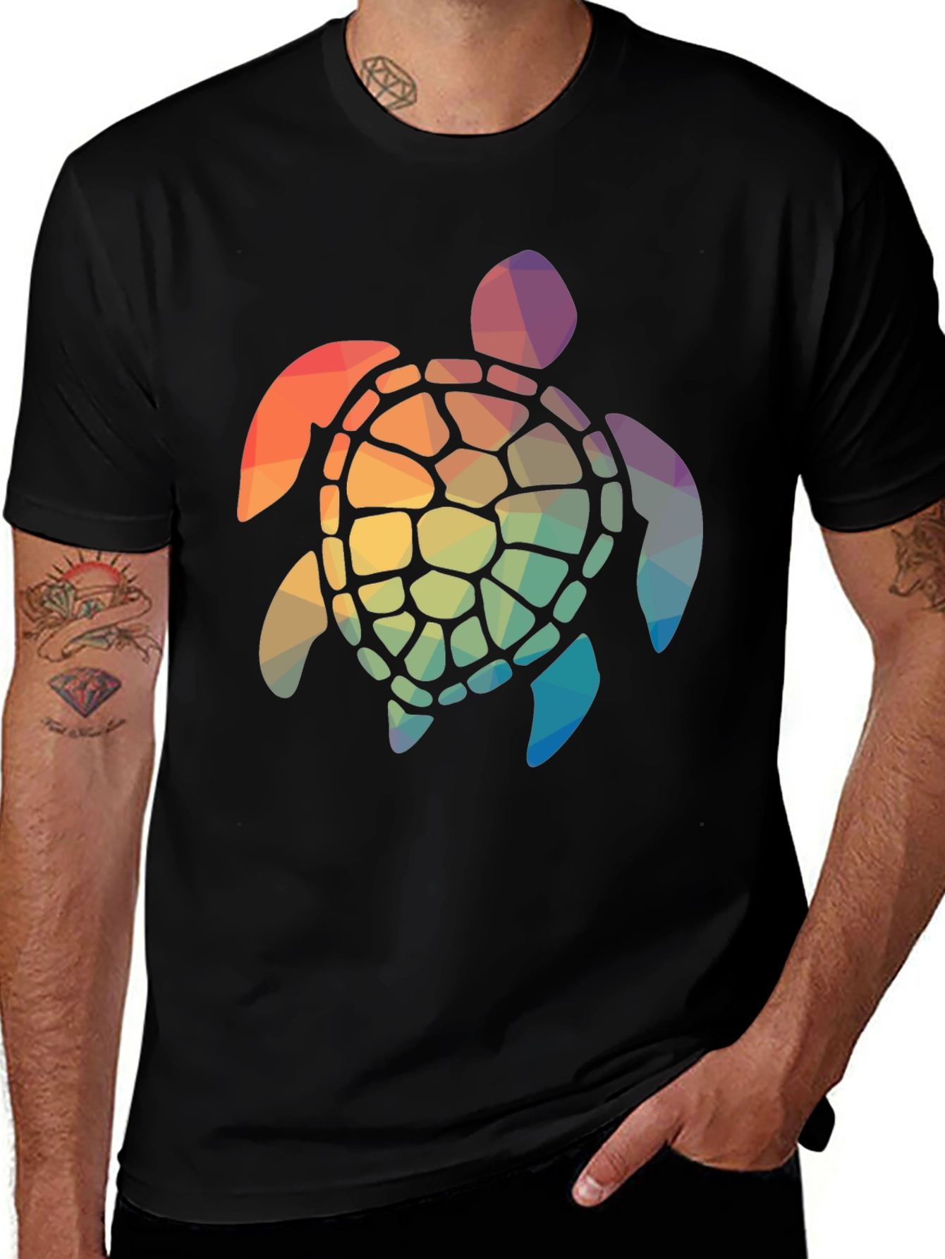 Variant 13 of Geometric Turtle Graphic Tee - Stylish Crew Neck Shirt