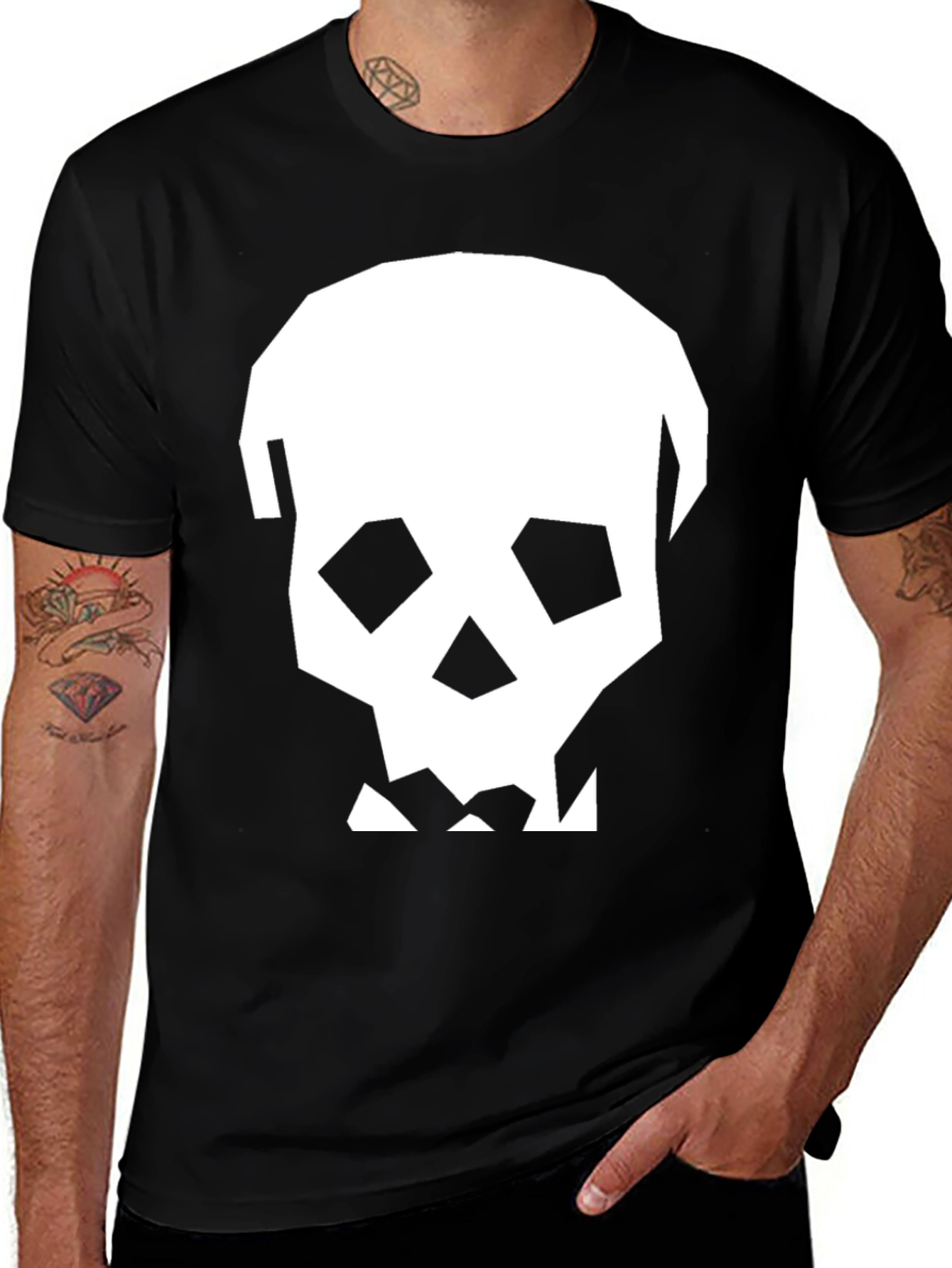 Variant 6 of Geometric Skull Graphic Tee - Modern Black T-Shirt