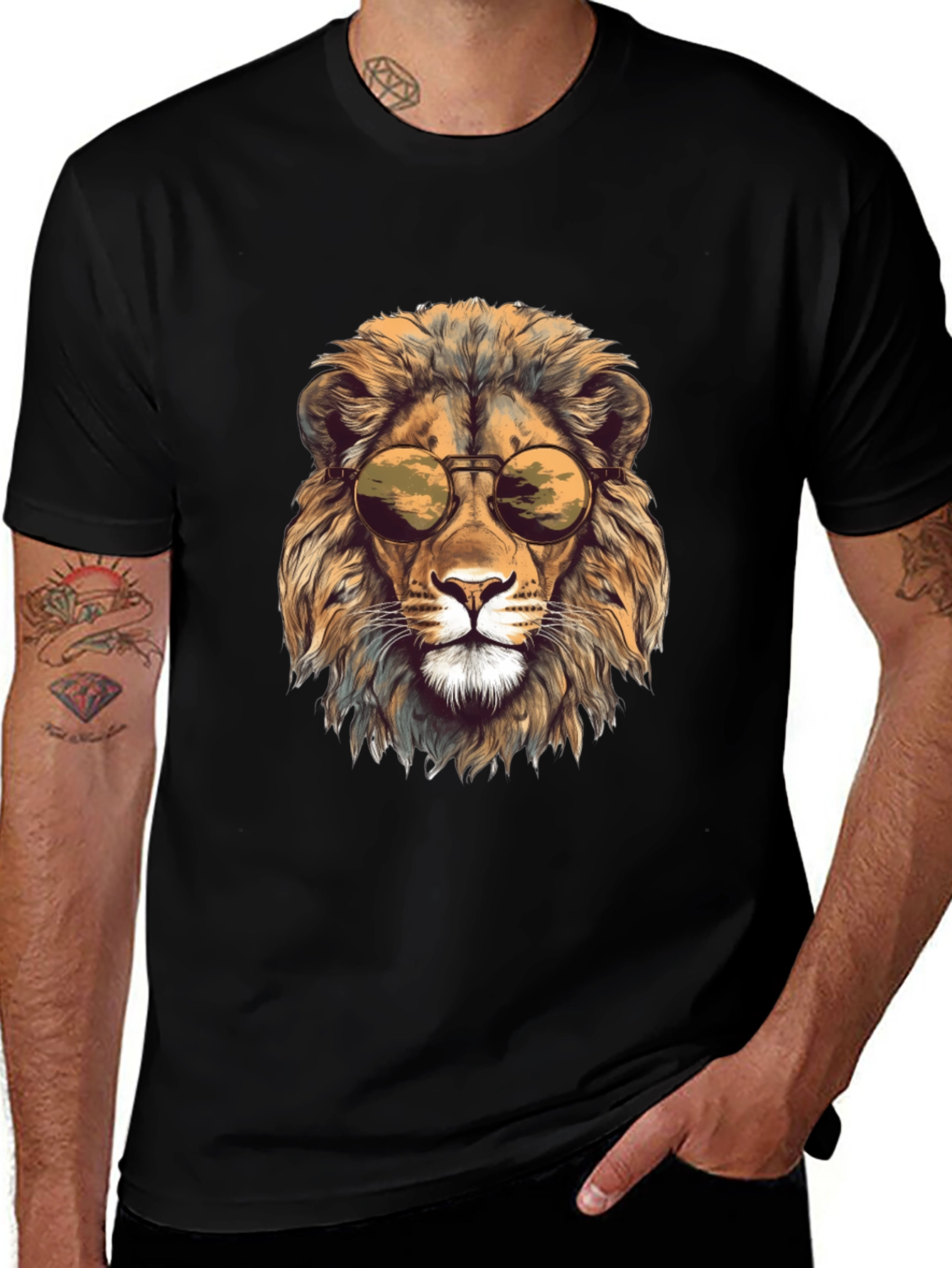 Variant 17 of Lion Head Graphic Tee - Cool Sunglasses Design