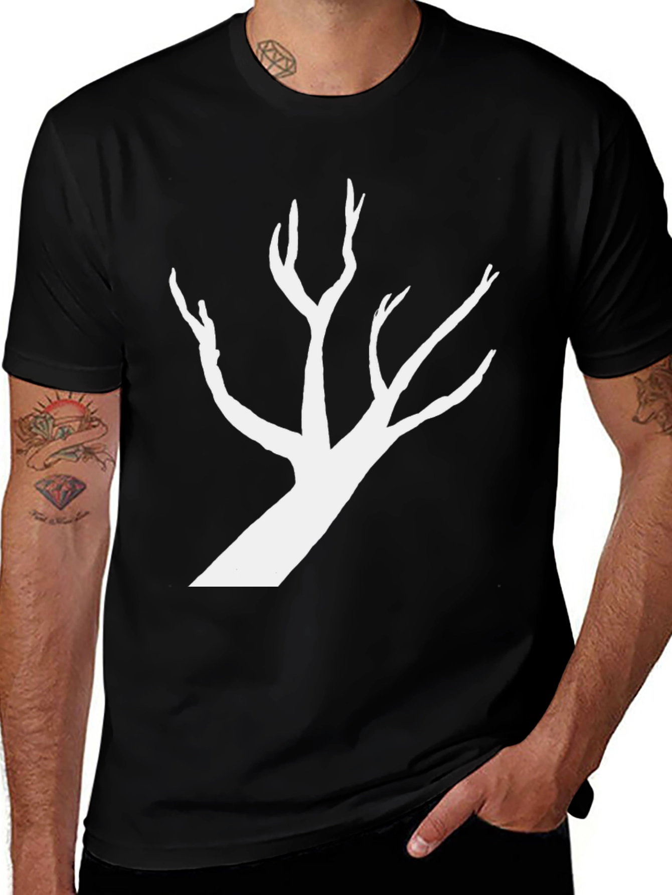 Black T-Shirt with White Tree Silhouette