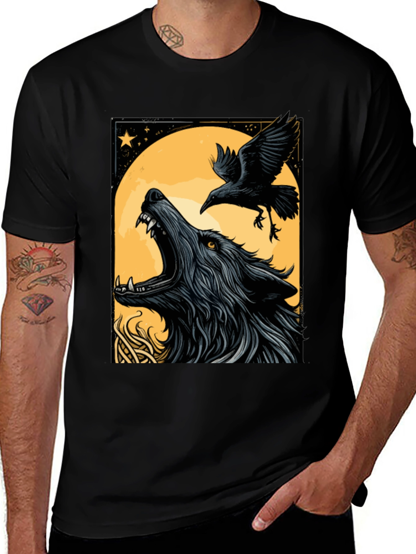 Variant 26 of Wolf & Raven Graphic T-Shirt - Men's Black Tee