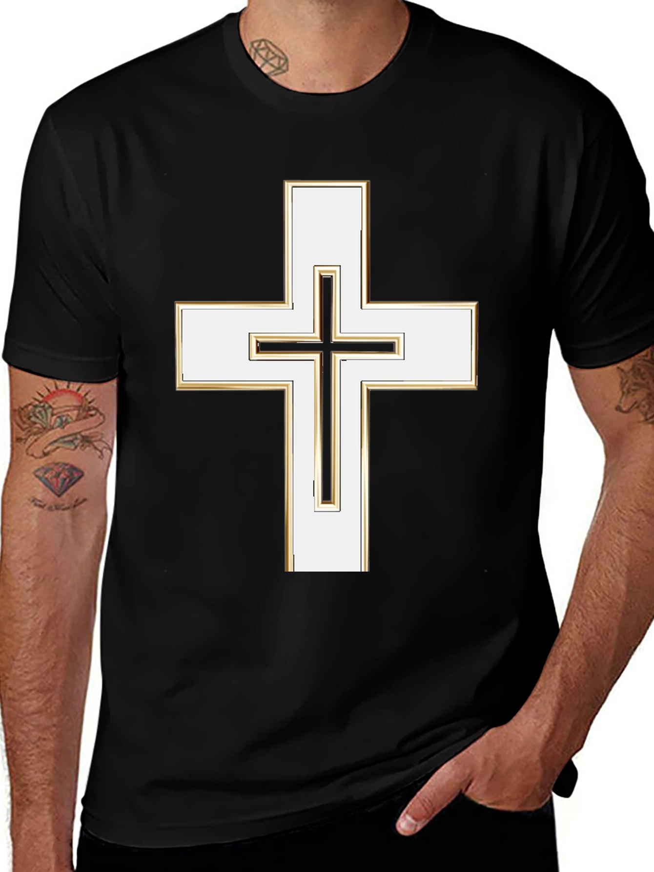 Christian Cross Graphic Tee - Black Casual T-Shirt