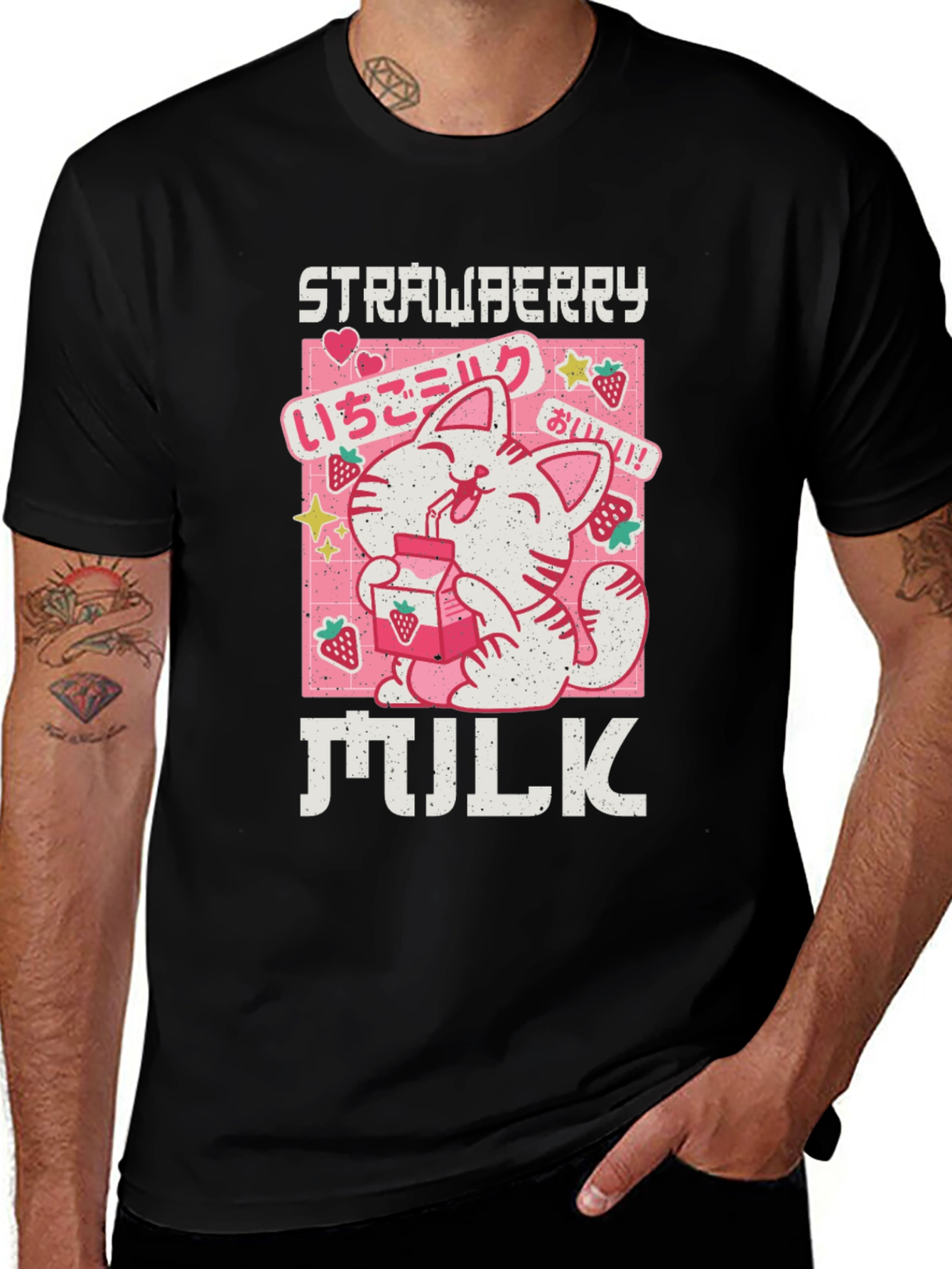 Strawberry Milk Cat T-Shirt - Kawaii Anime Aesthetic