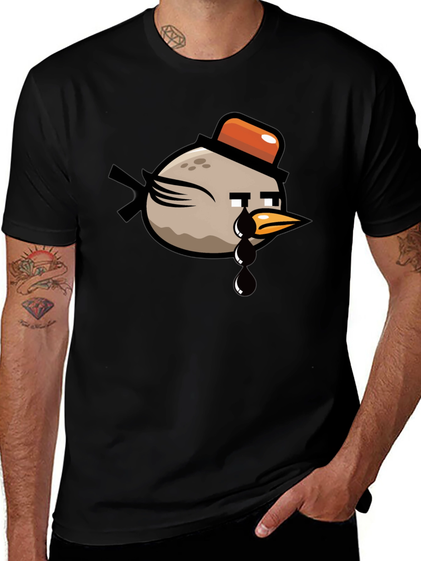 Variant 7 of Crying Bird Graphic Tee - Novelty Black T-Shirt