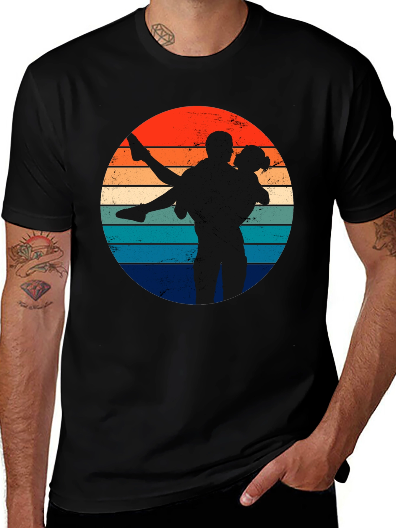 Black Retro Sunset Silhouette Couple T-Shirt main image