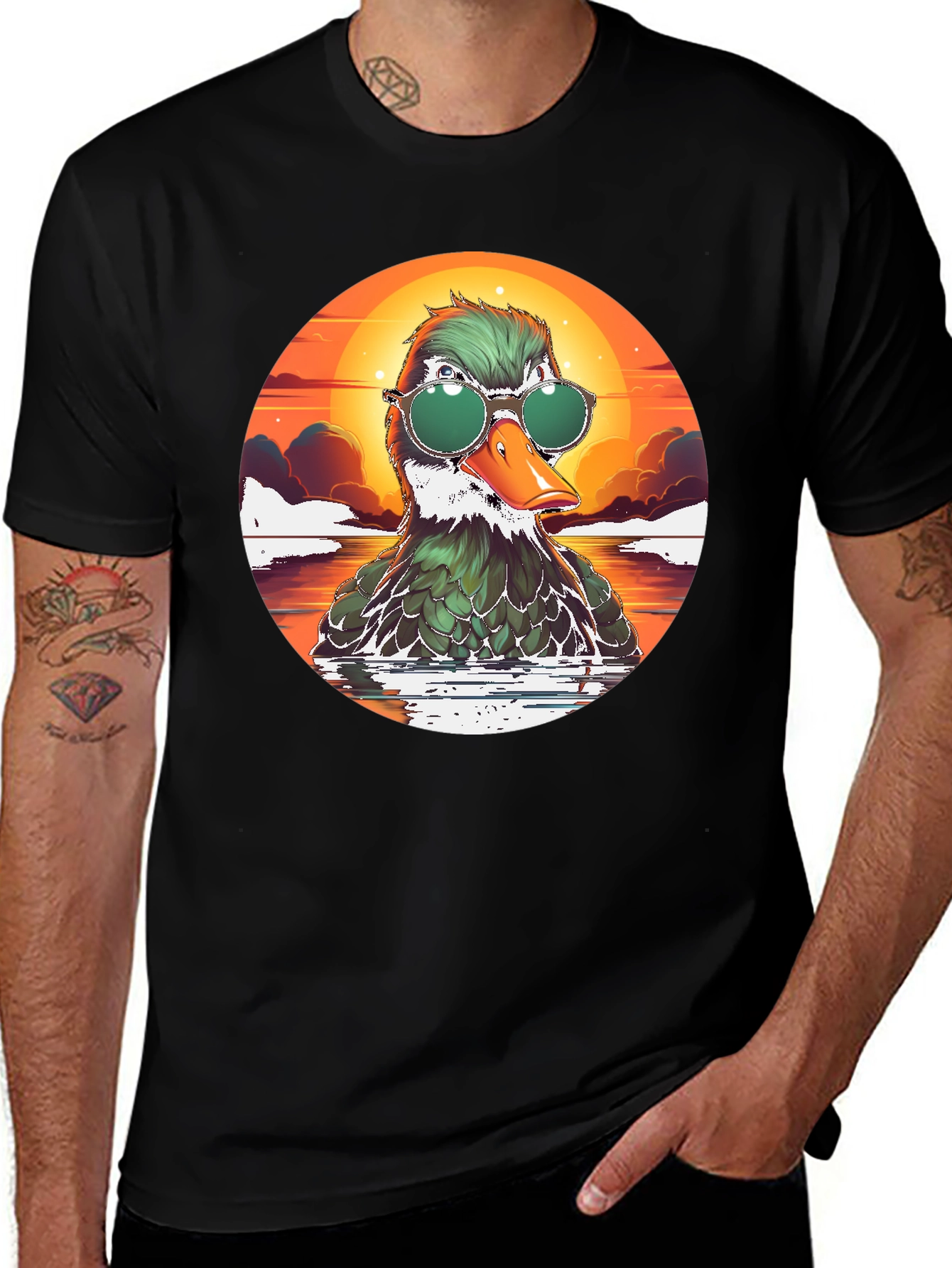Variant 17 of Cool Duck Tee - Retro Sunset Style