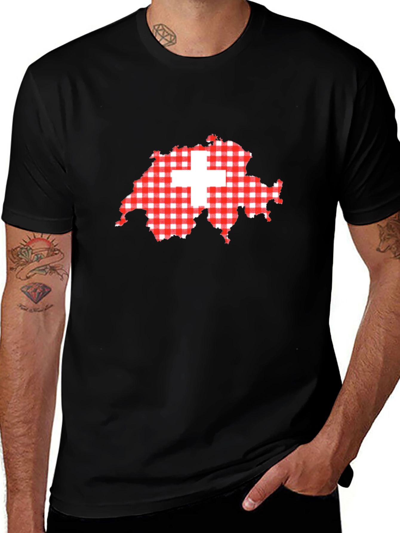 Variant 13 of Switzerland Plaid Map Graphic T-Shirt