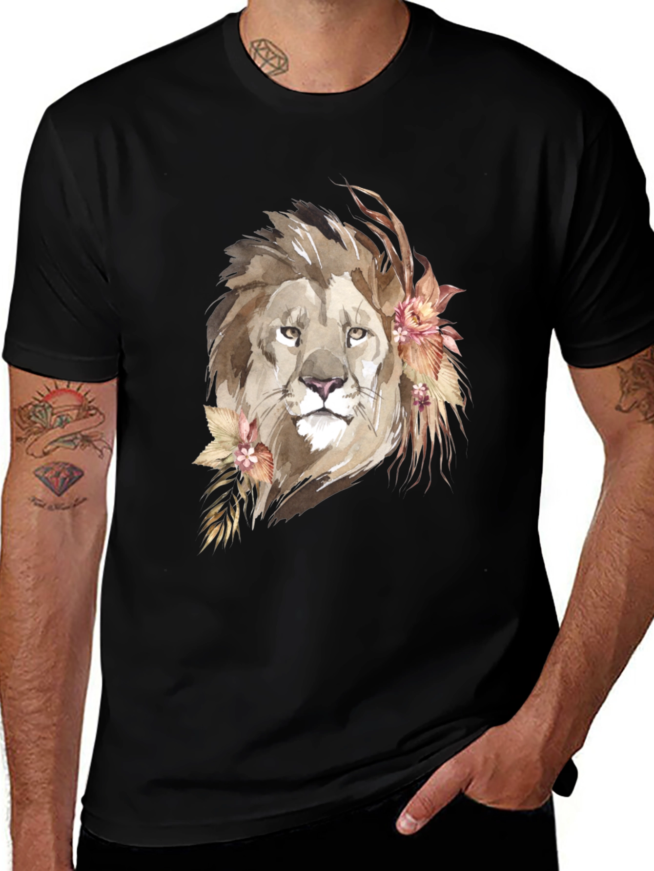 Variant 8 of Watercolor Lion Graphic Tee - Stylish Animal Print