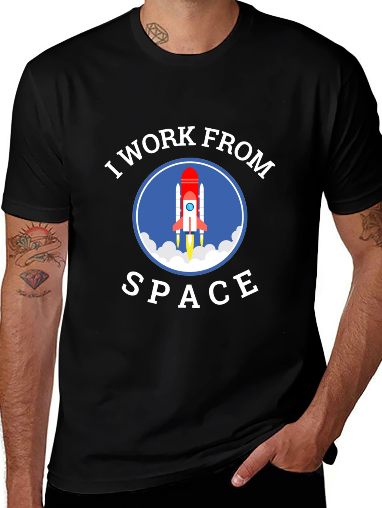 I Work From Space Graphic T-Shirt - Black