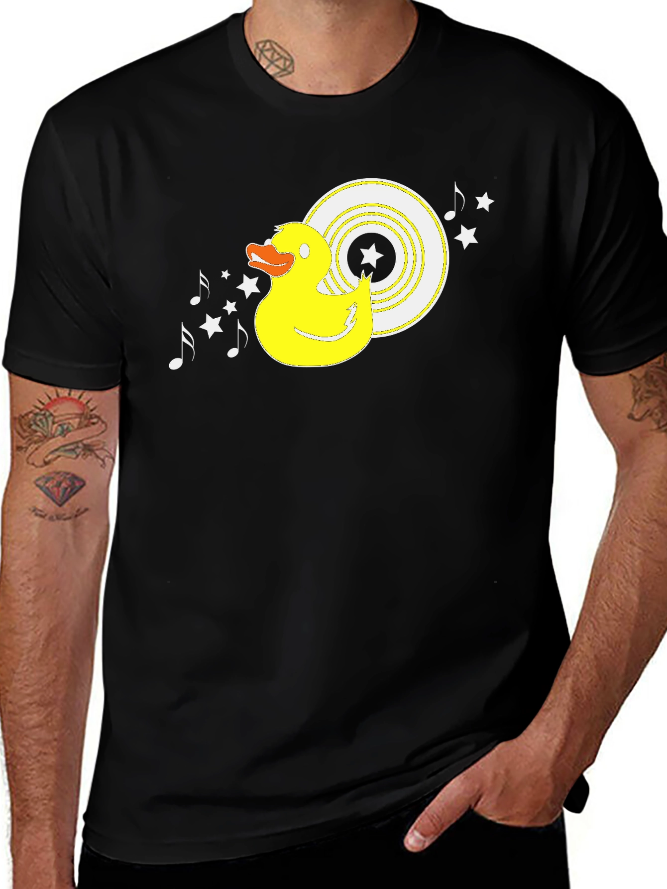 Variant 30 of Duck DJ Black T-Shirt - Music Lover Tee