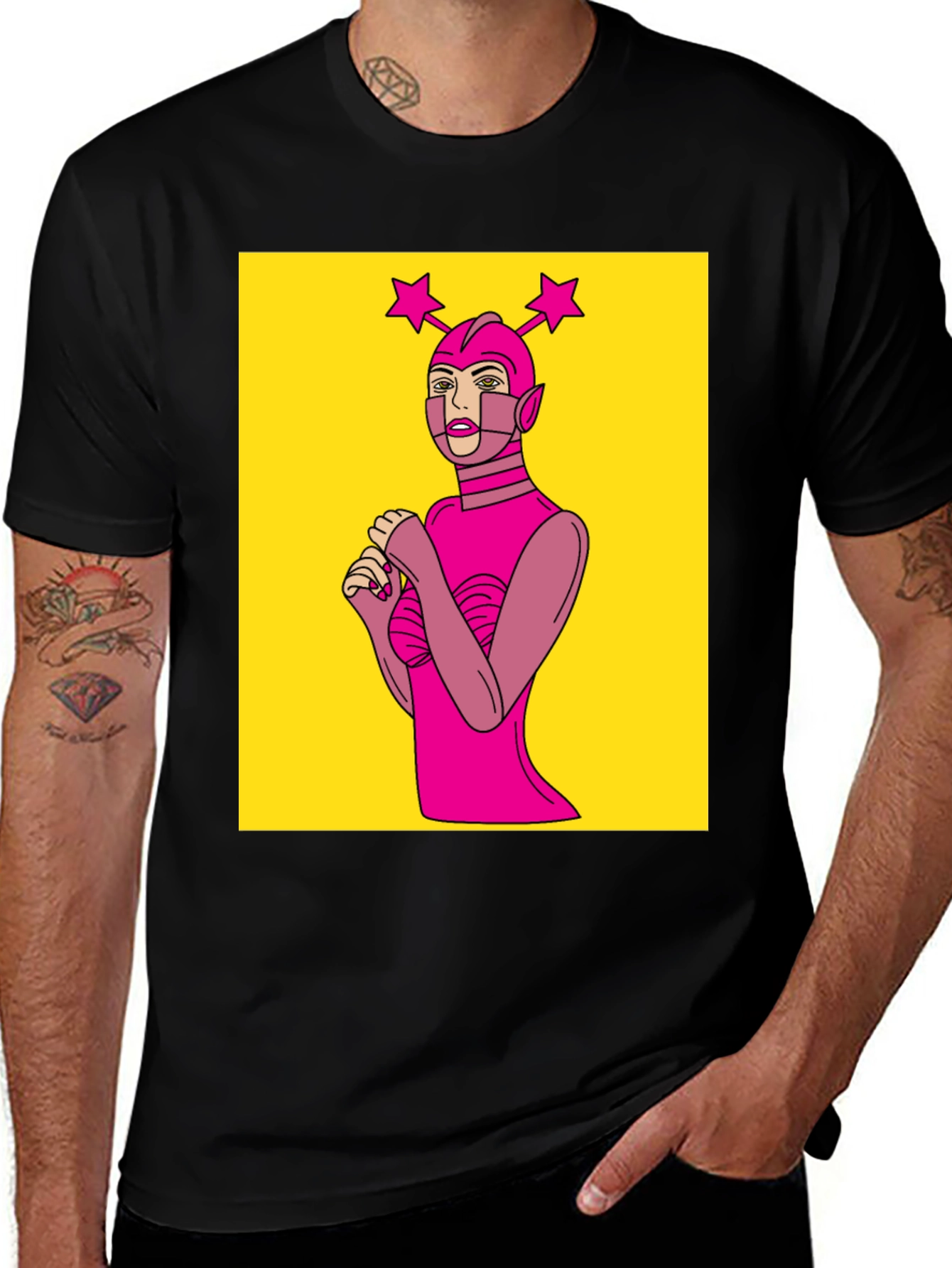 Variant 11 of Retro Sci-Fi Girl Graphic Tee - Black Cotton T-Shirt
